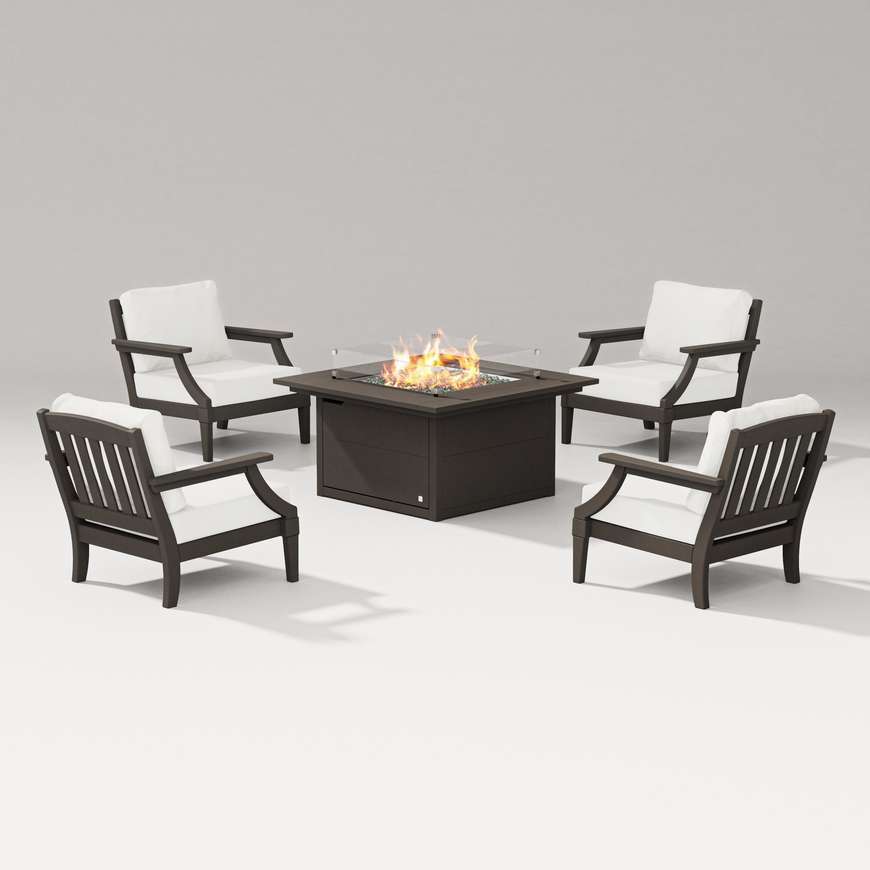 Estate 5-Piece Lounge Fire Table Set in Vintage Coffee / Natural Linen