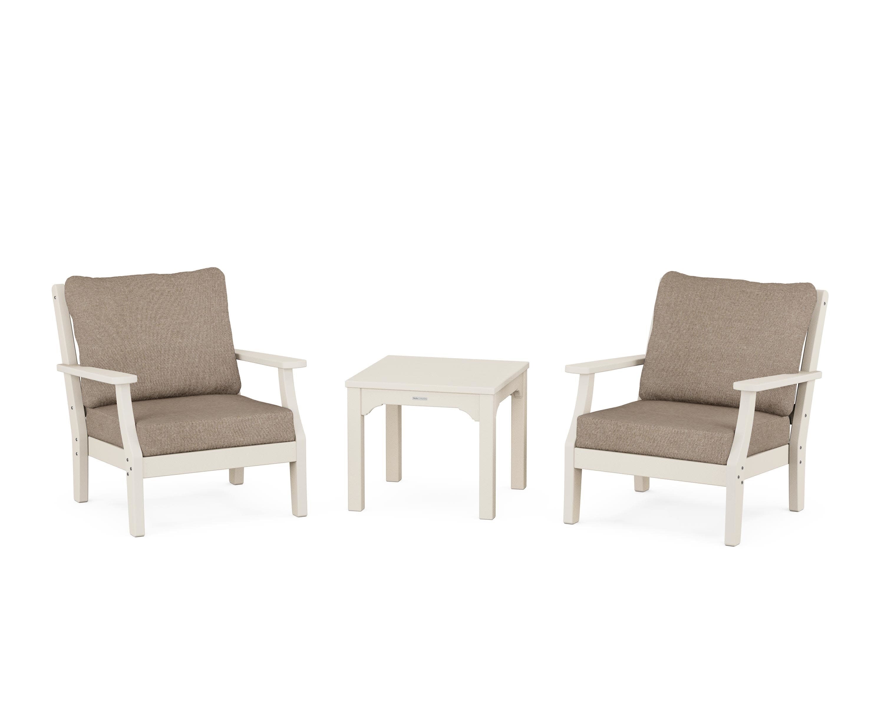 Chinoiserie 3-Piece Deep Seating Set in Sand / Spiced Burlap