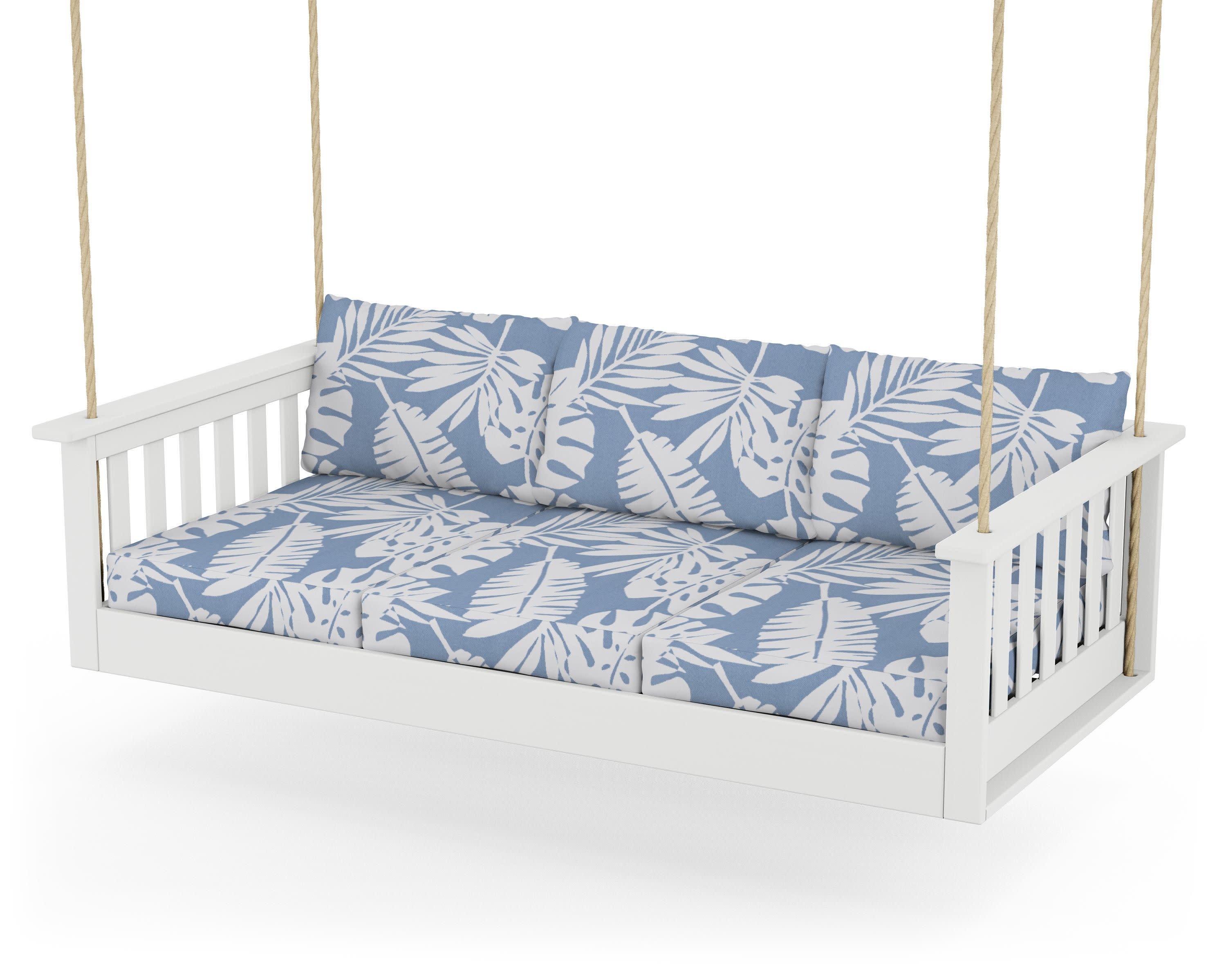 Vineyard Daybed Swing in White / Leaf Sky Blue