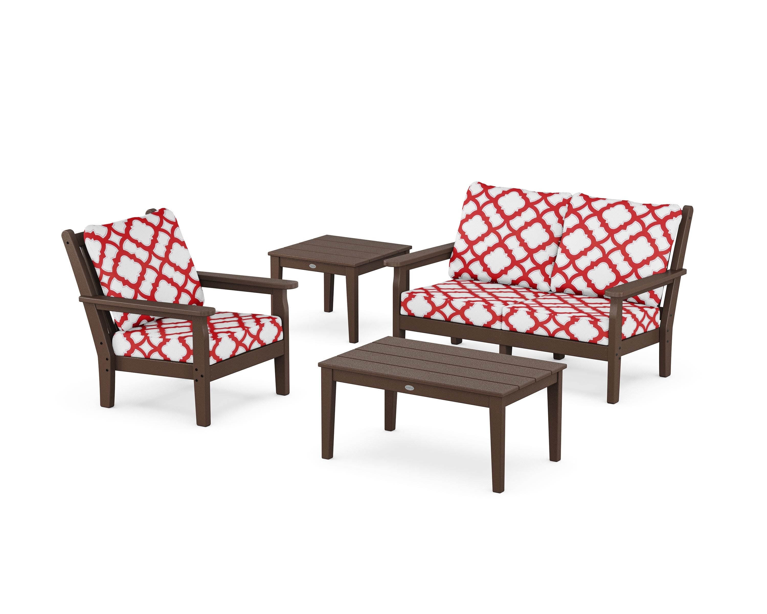 Chippendale 4-Piece Deep Seating Set in Mahogany / Trellis Crimson