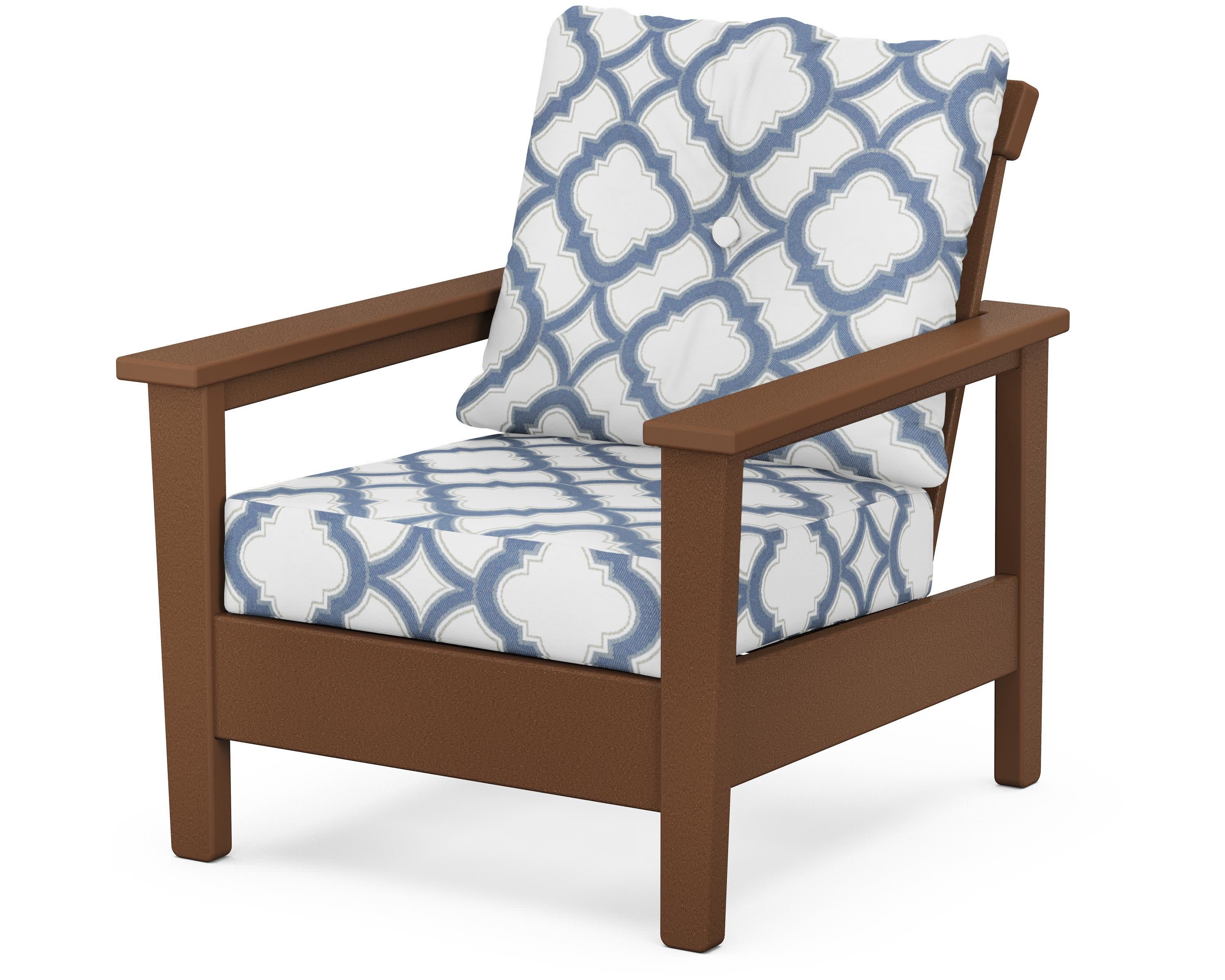 Prescott Deep Seating Chair in Teak / Trellis Sky Blue
