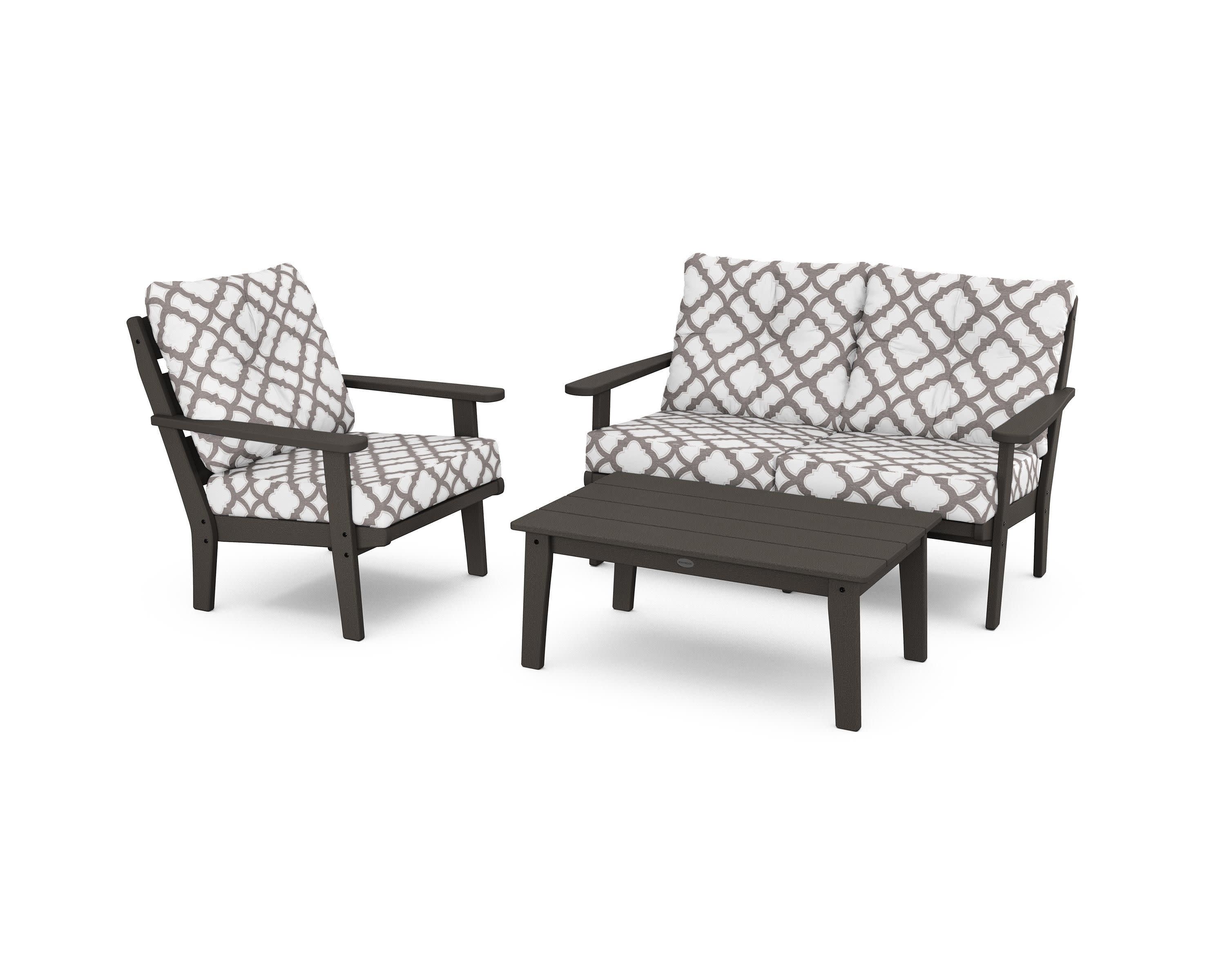 Lakeside 3-Piece Deep Seating Set in Vintage Coffee / Trellis Grey Mist