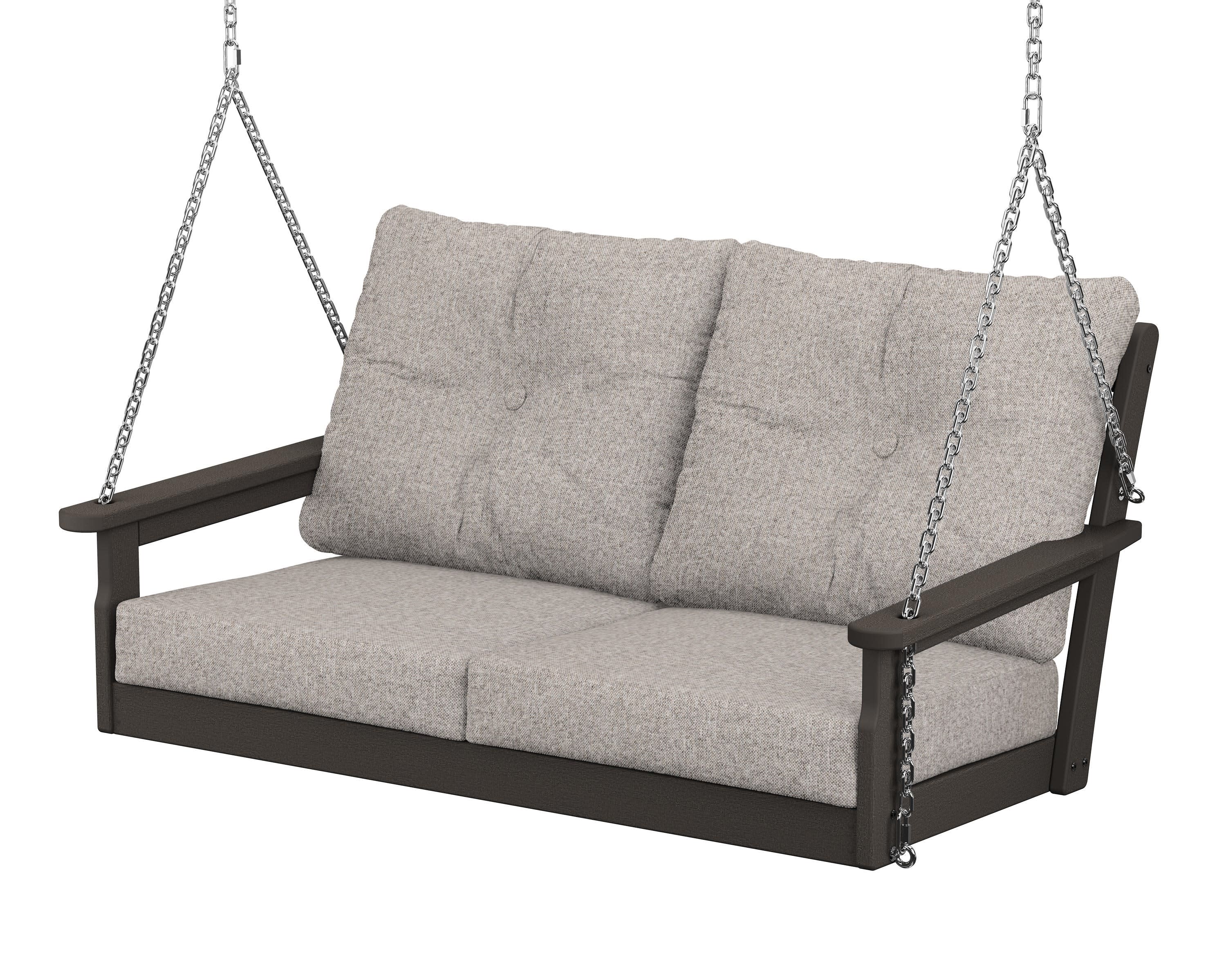 Vineyard Deep Seating Swing in Vintage Coffee / Weathered Tweed