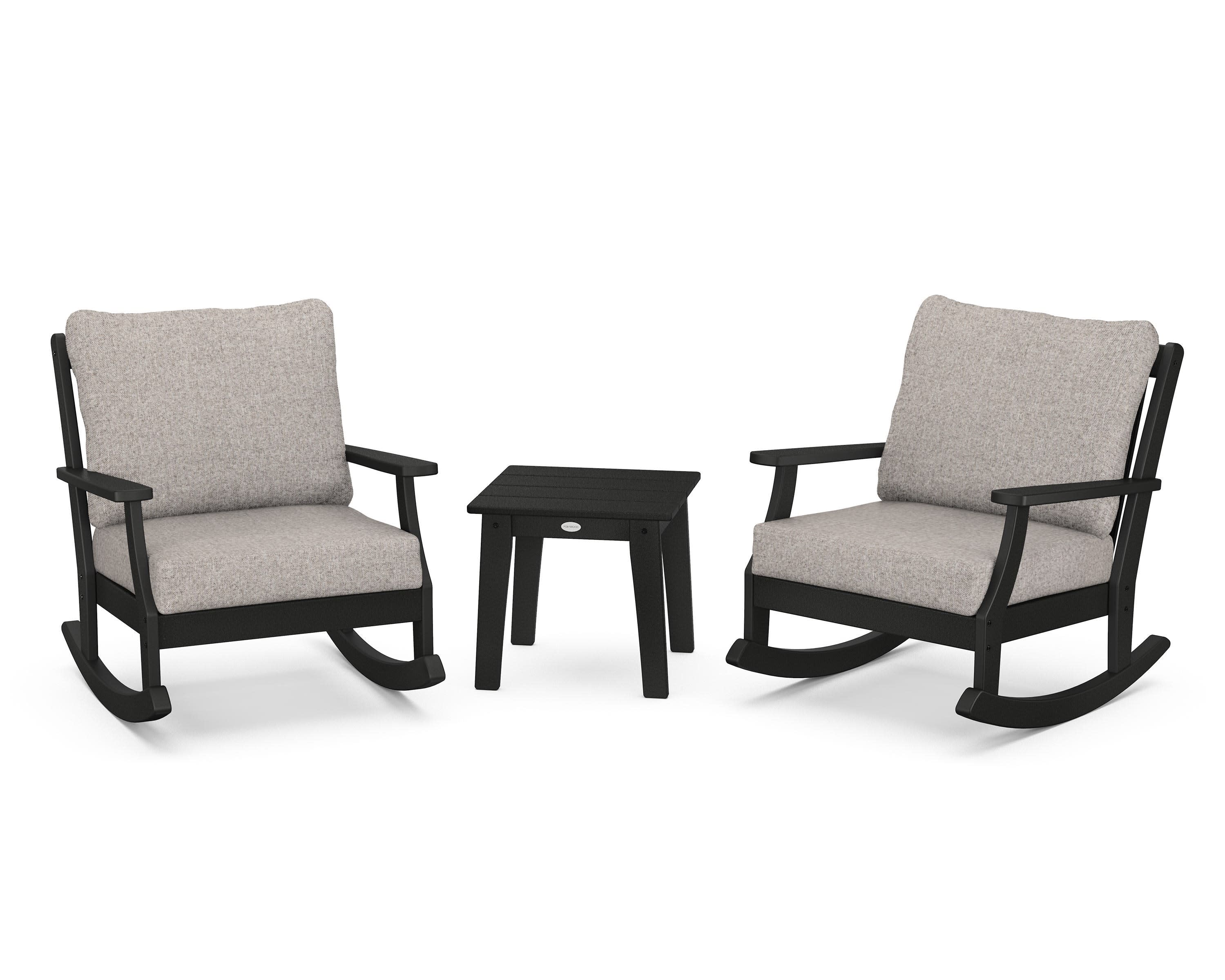 Braxton 3-Piece Deep Seating Rocker Set in Black / Weathered Tweed