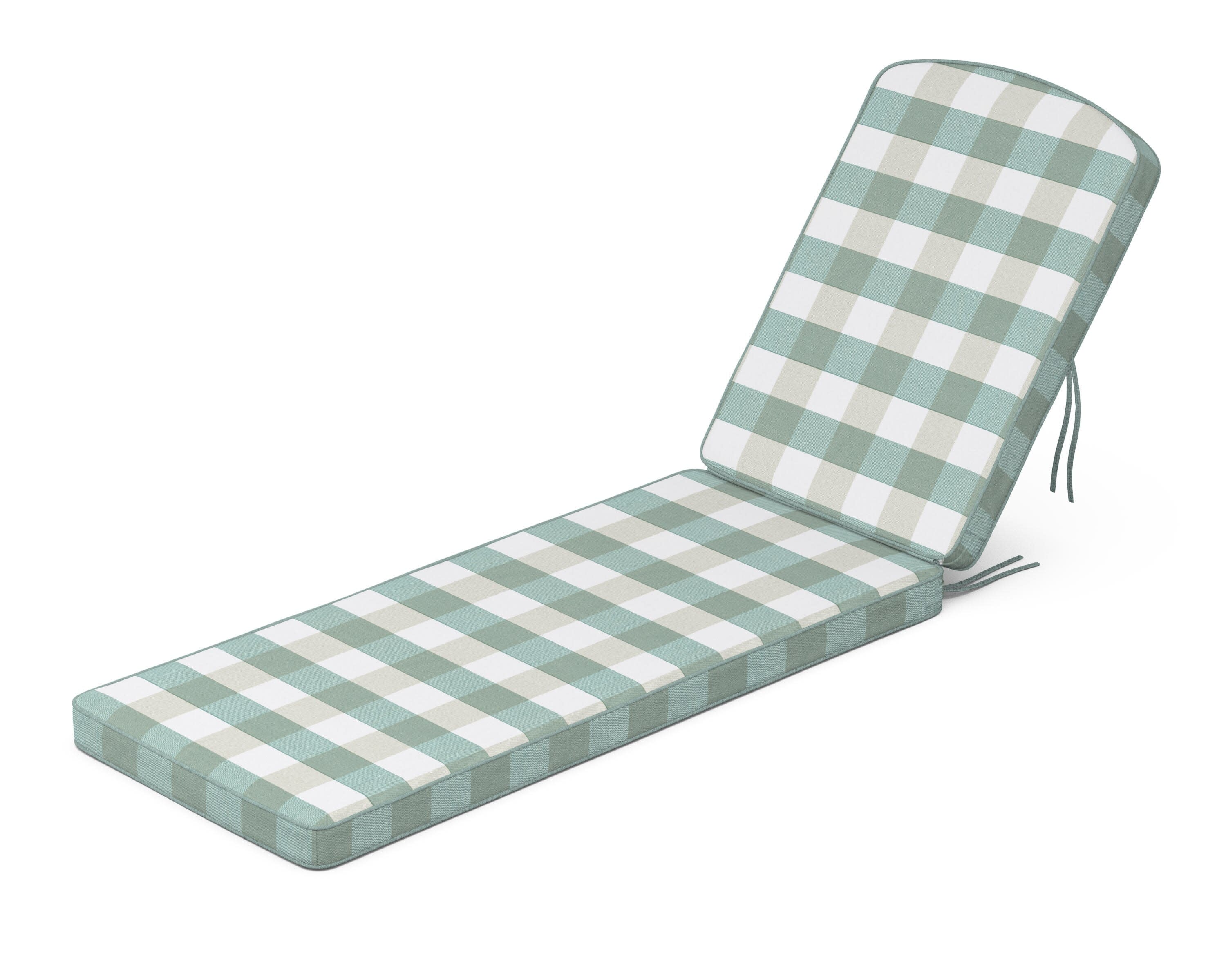 Chinoiserie Chaise Cushion in Buffalo Plaid Glacier Spa