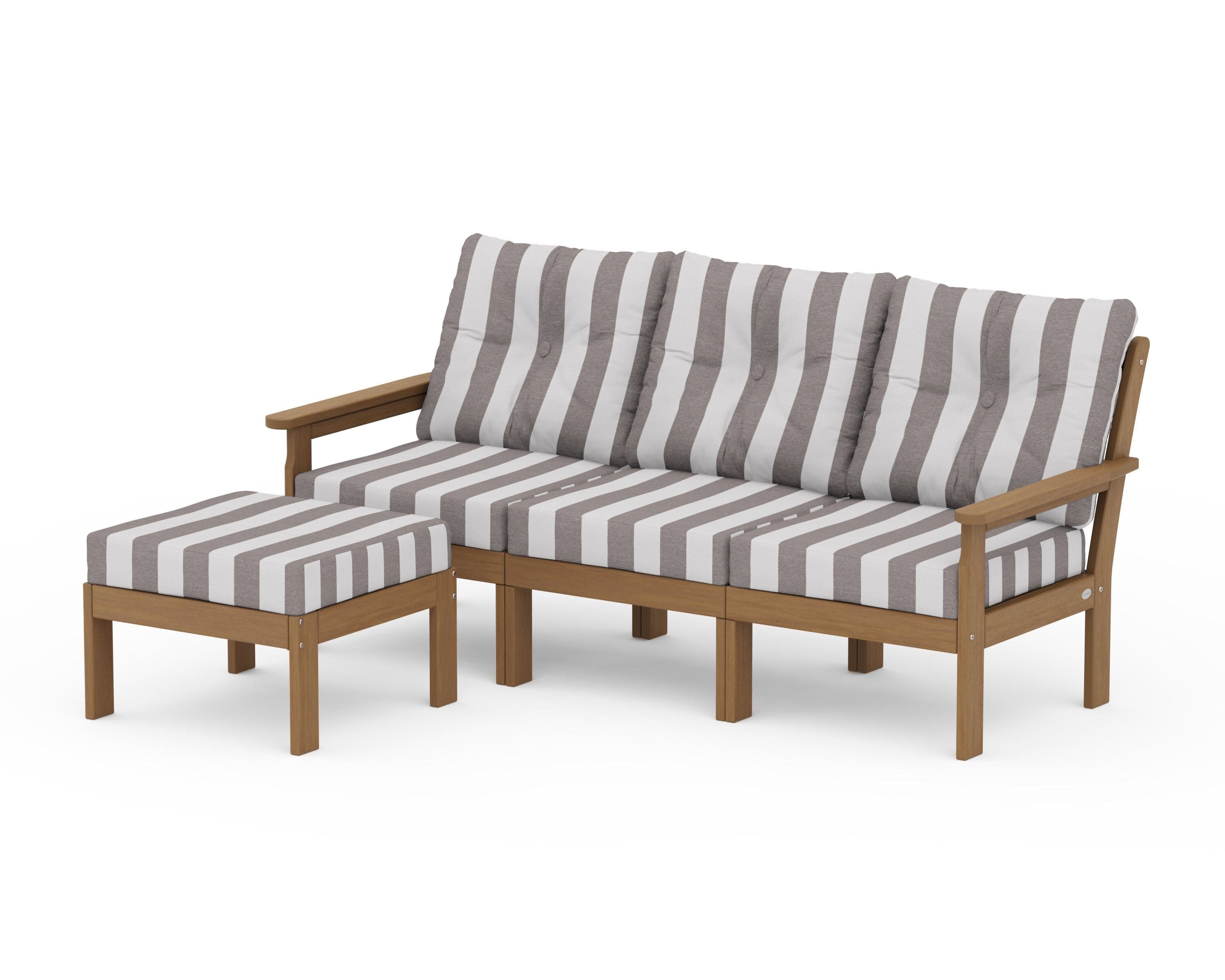 Vineyard 4-Piece Sectional with Ottoman in Natural / Cabana Stripe Grey Mist