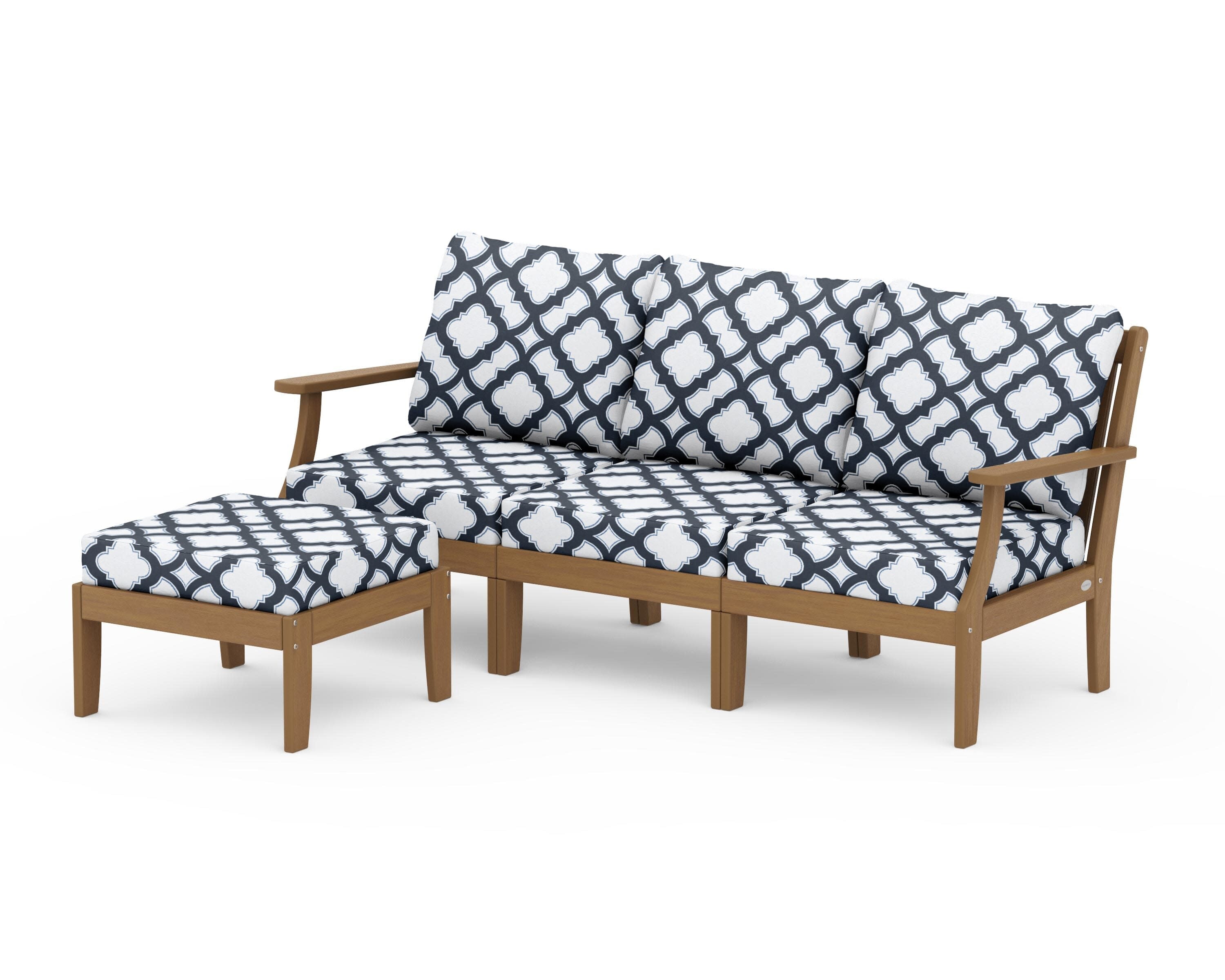 Braxton Modular 4-Piece Deep Seating Set with Ottoman in Natural / Trellis Marine Indigo
