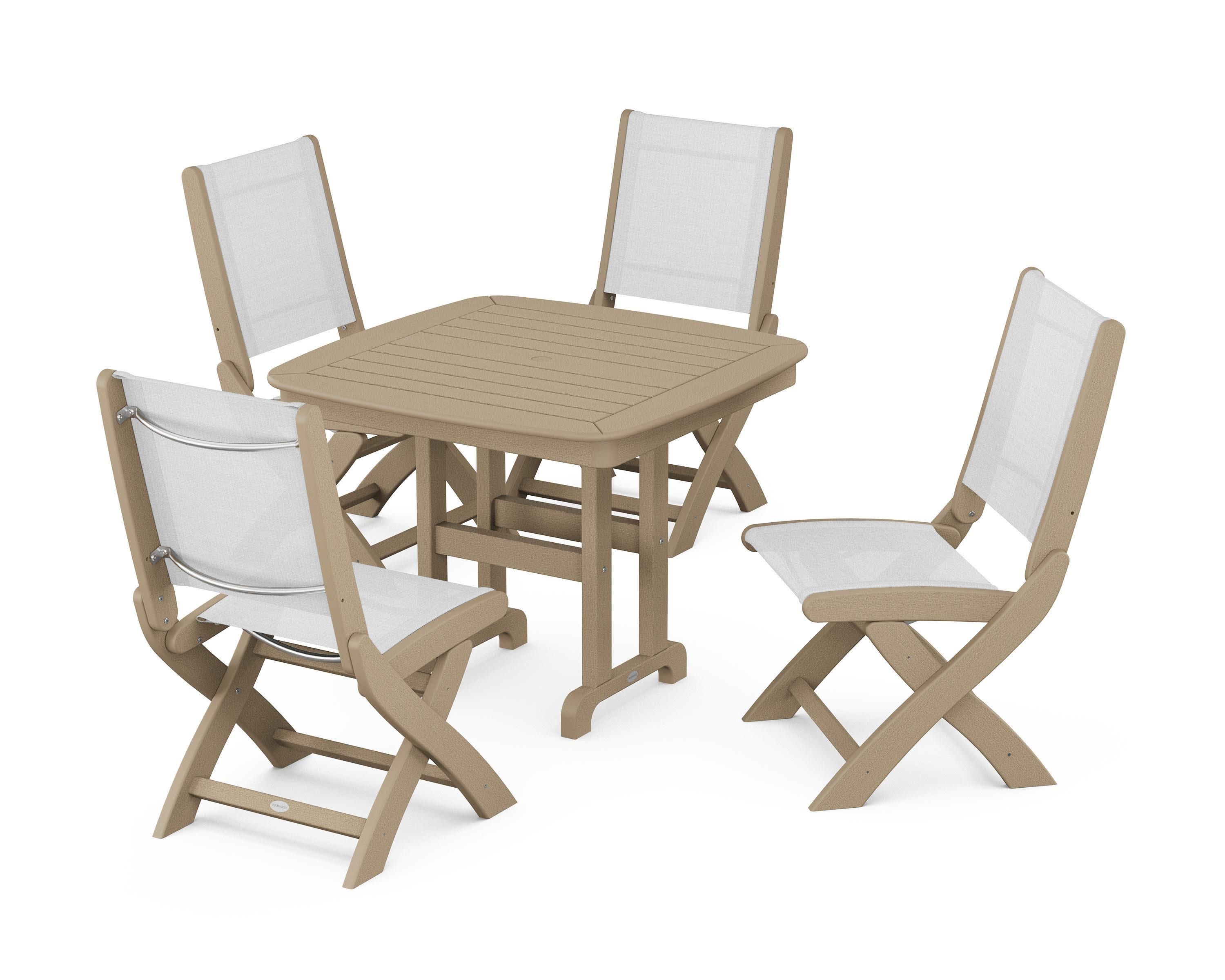 Coastal Folding Side Chair 5-Piece Dining Set in Vintage Sahara / White Sling