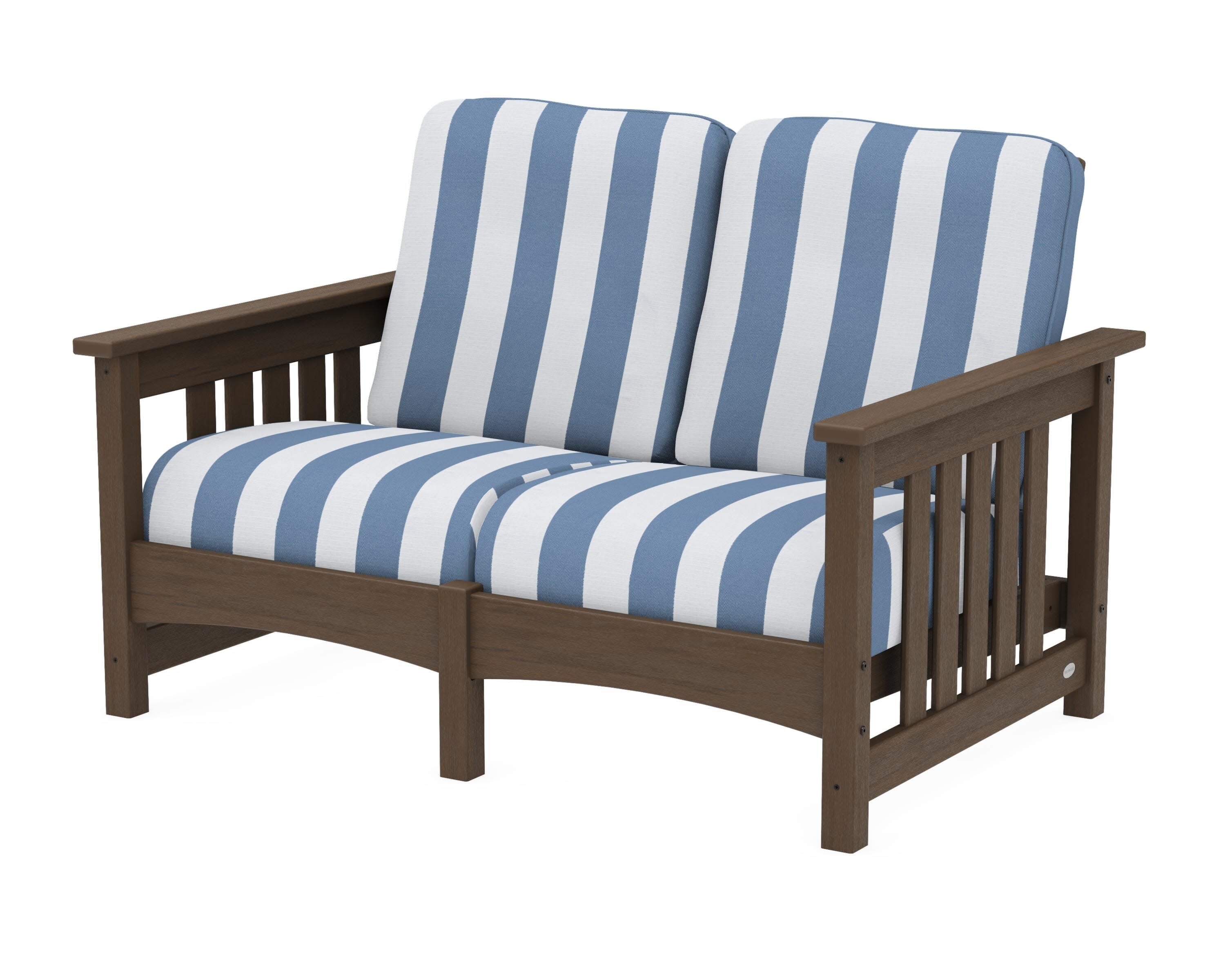 Club Mission Loveseat in Kona / Cabana Stripe Sky Blue