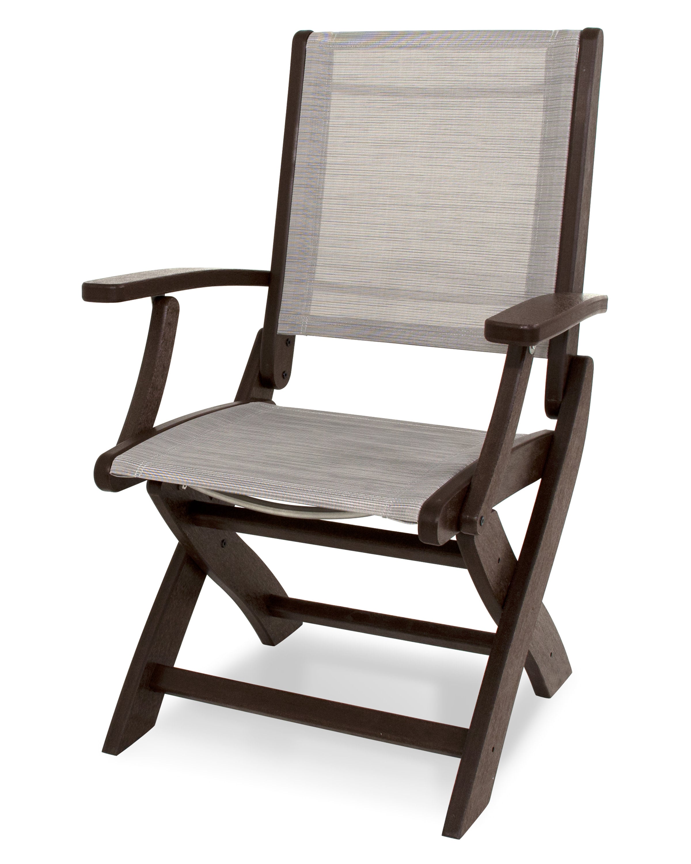 Coastal Folding Chair in Mahogany / Metallic Sling