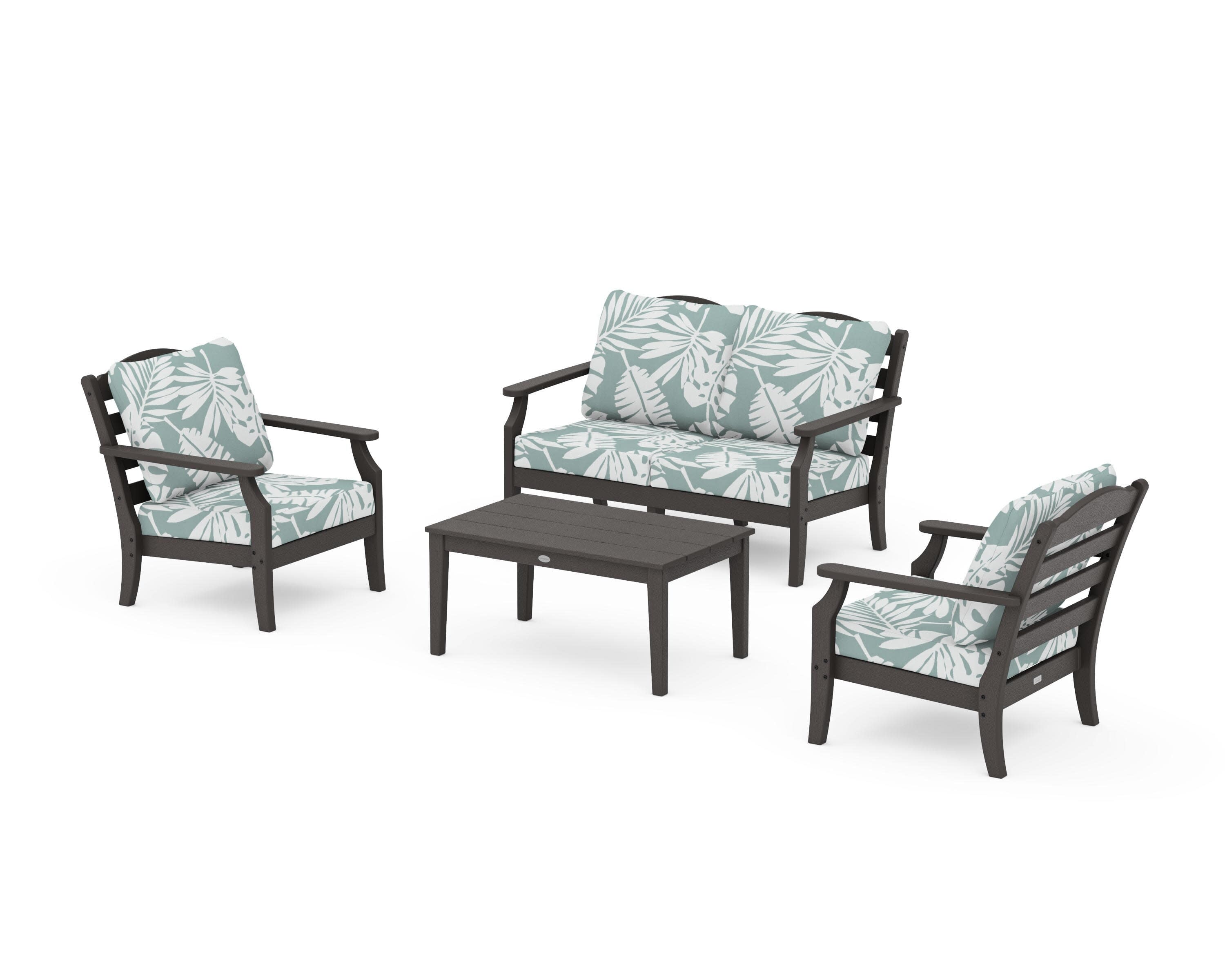 Savannah 4-Piece Deep Seating Set with Loveseat in Vintage Coffee / Leaf Glacier Spa