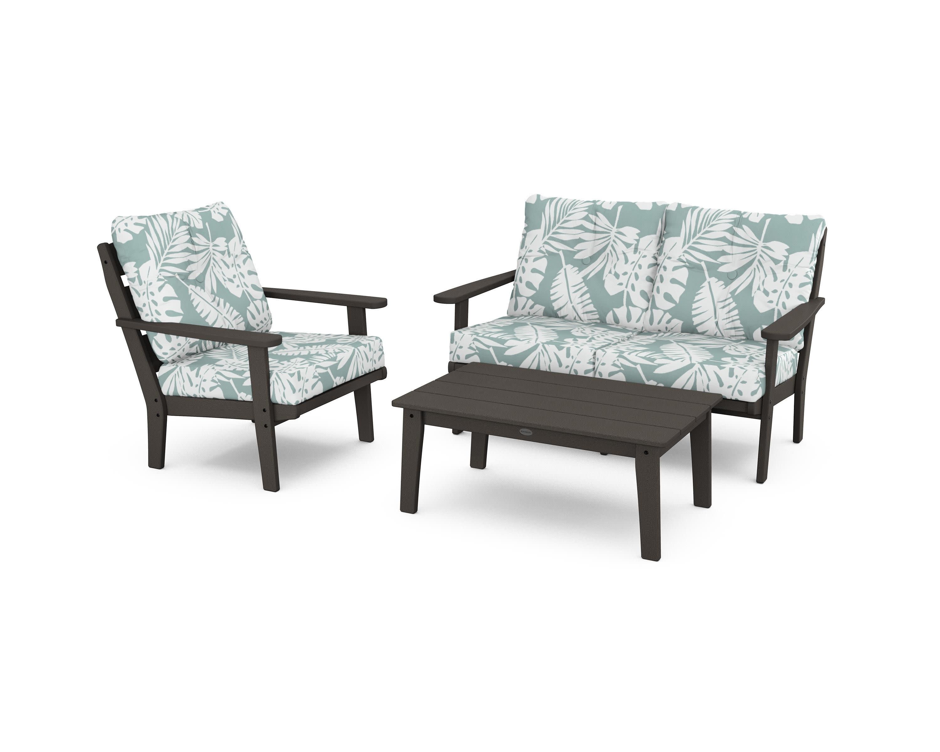 Lakeside 3-Piece Deep Seating Set in Vintage Coffee / Leaf Glacier Spa