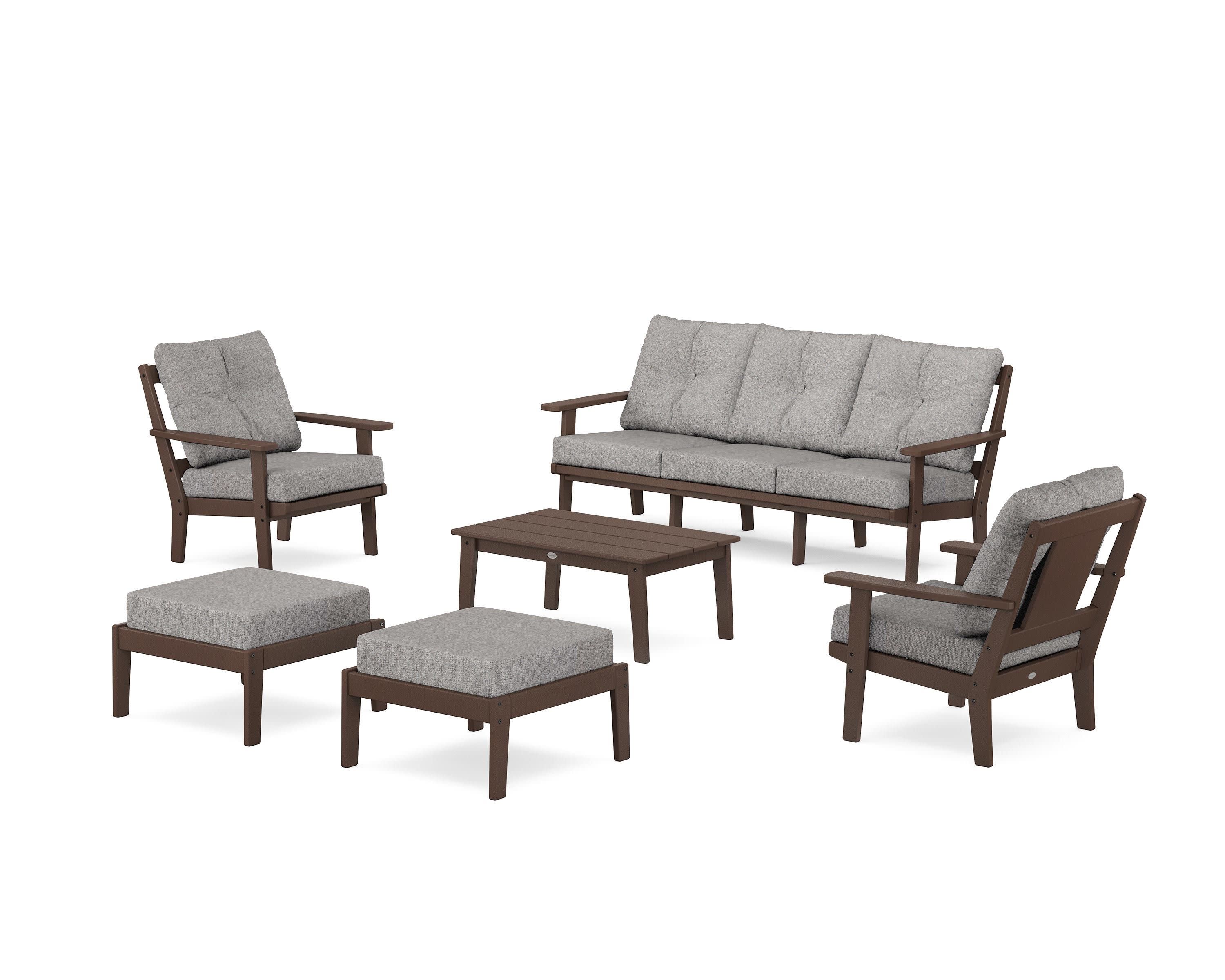 Prairie 6-Piece Lounge Sofa Set in Mahogany / Grey Mist
