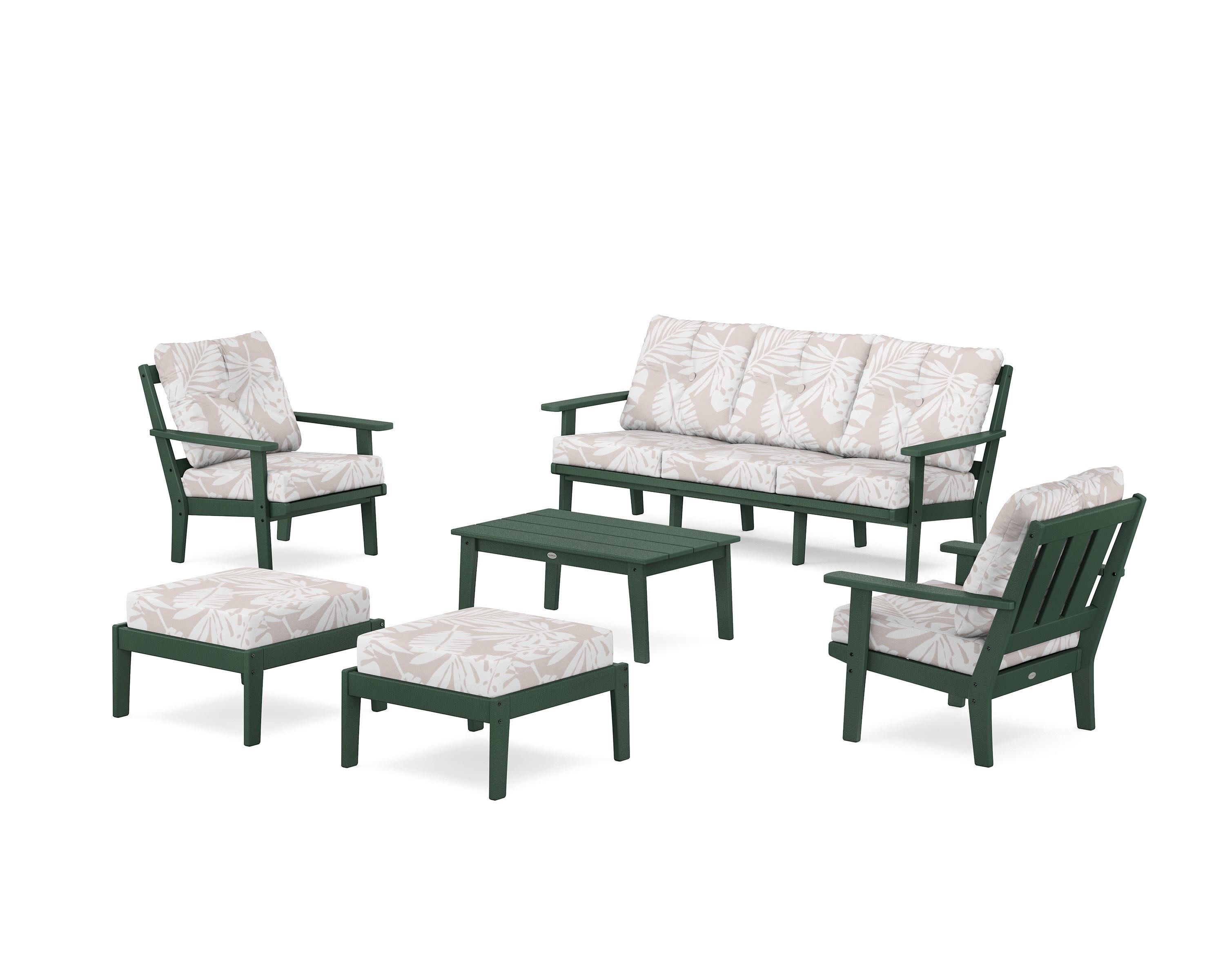 Oxford 6-Piece Lounge Sofa Set in Green / Leaf Dune Burlap