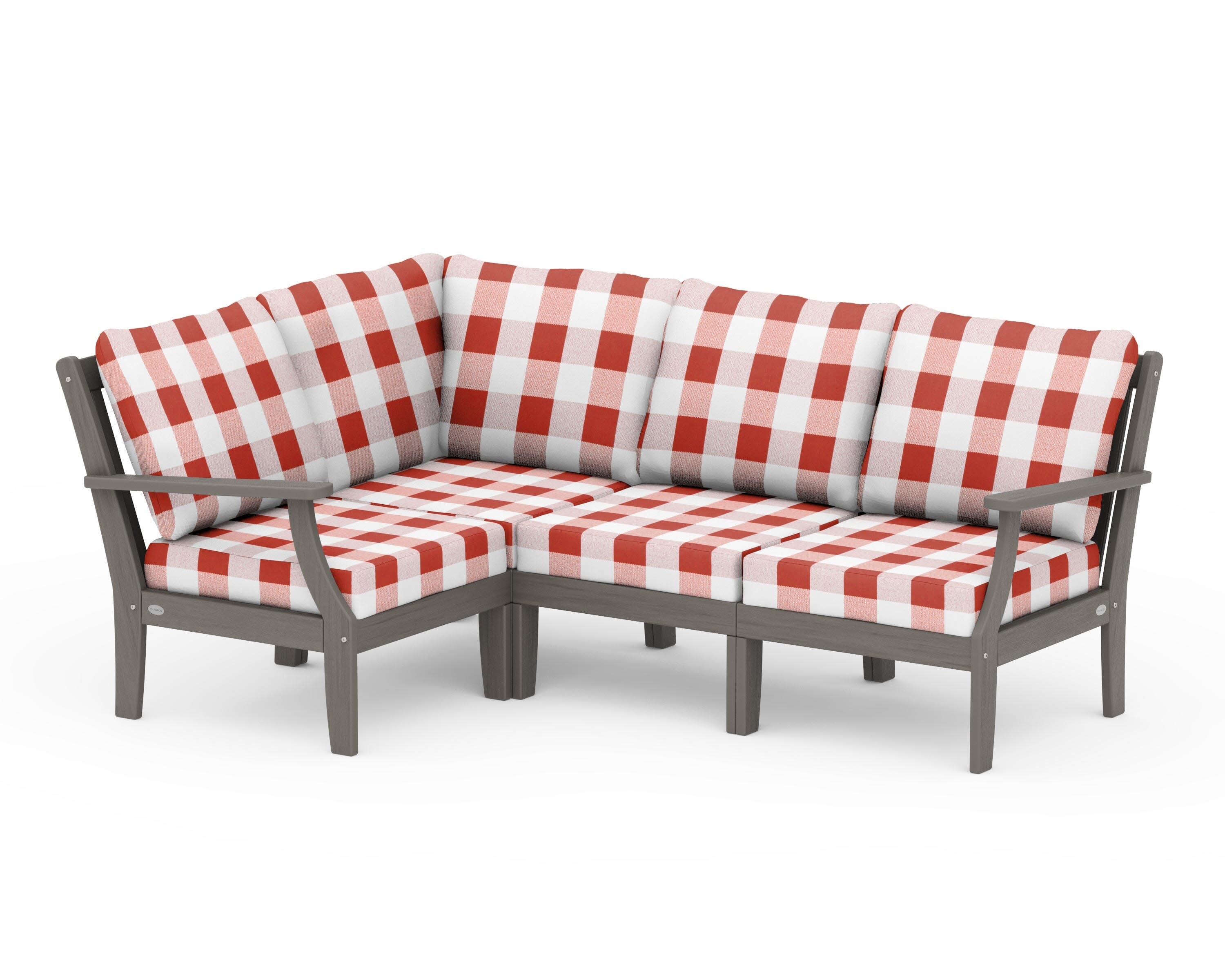 Braxton Modular 4-Piece Deep Seating Set in Driftwood / Buffalo Plaid Crimson