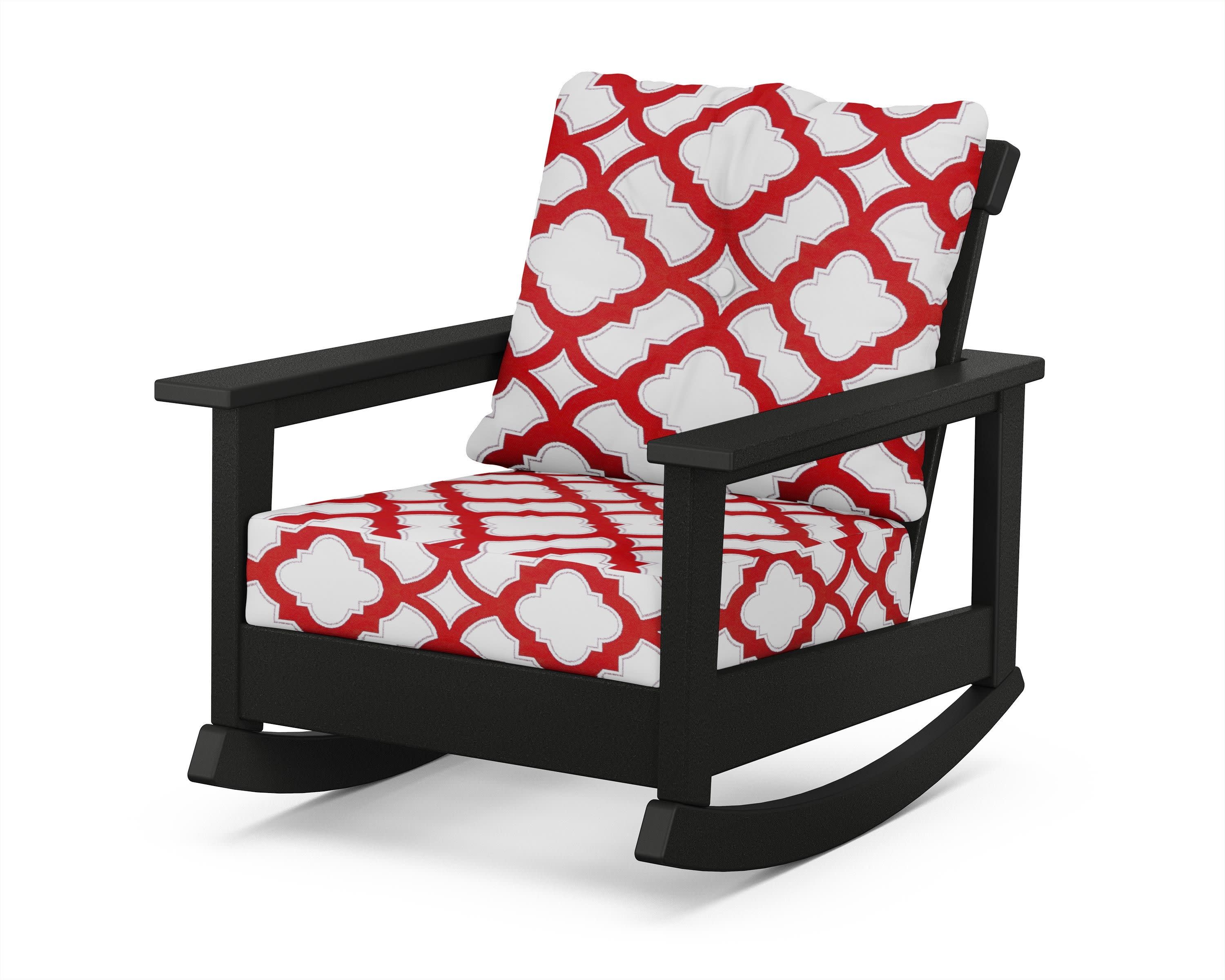 Prescott Deep Seating Rocking Chair in Black / Trellis Crimson