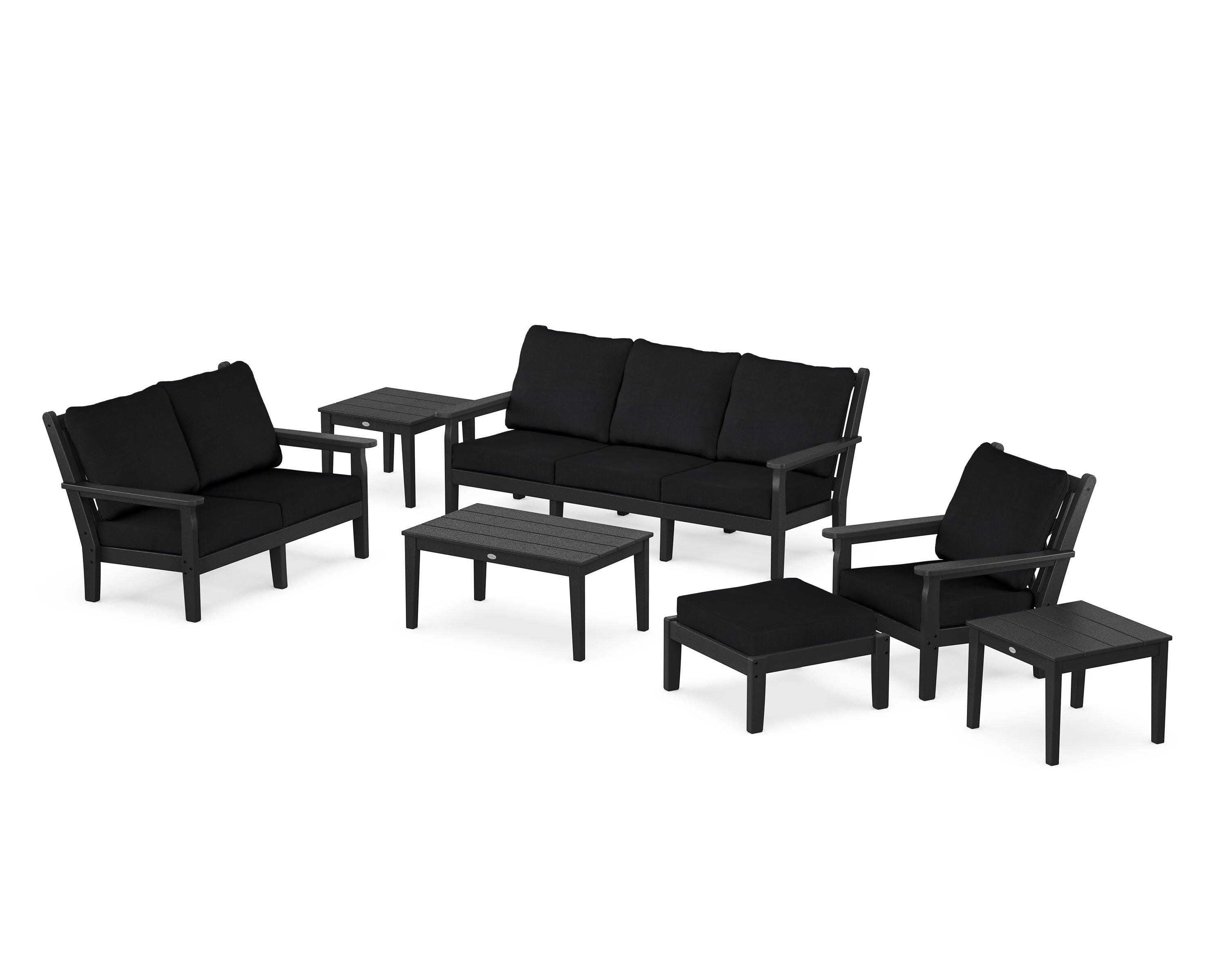 Chippendale 7-Piece Deep Seating Set in Black / Midnight Linen