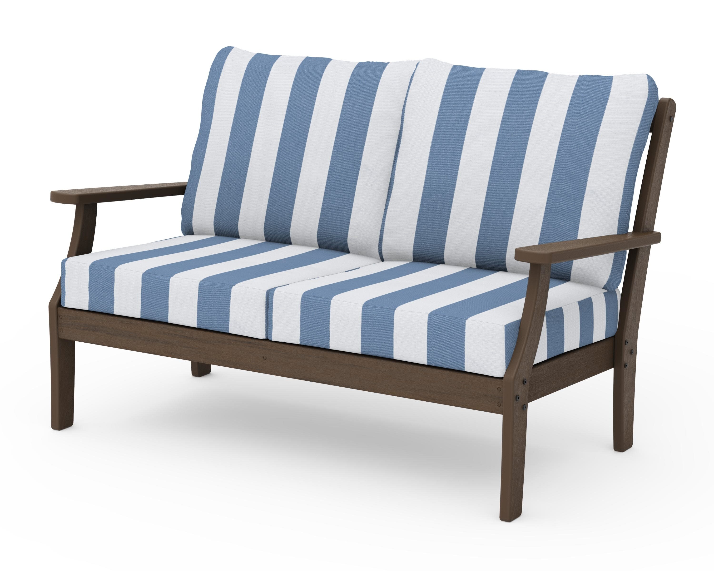 Braxton Deep Seating Loveseat in Kona / Cabana Stripe Sky Blue