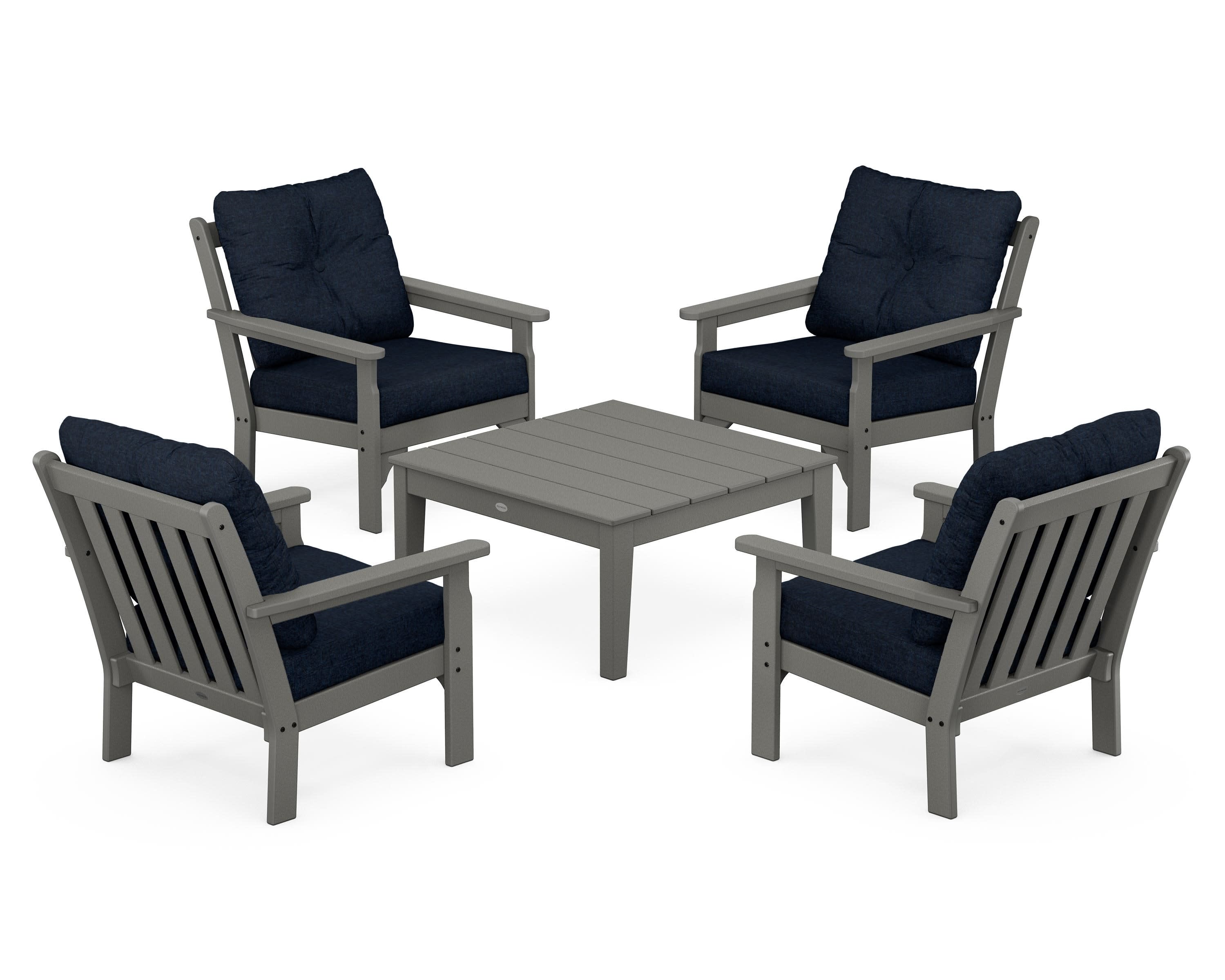 Vineyard 5-Piece Deep Seating Conversation Set in Slate Grey / Marine Indigo