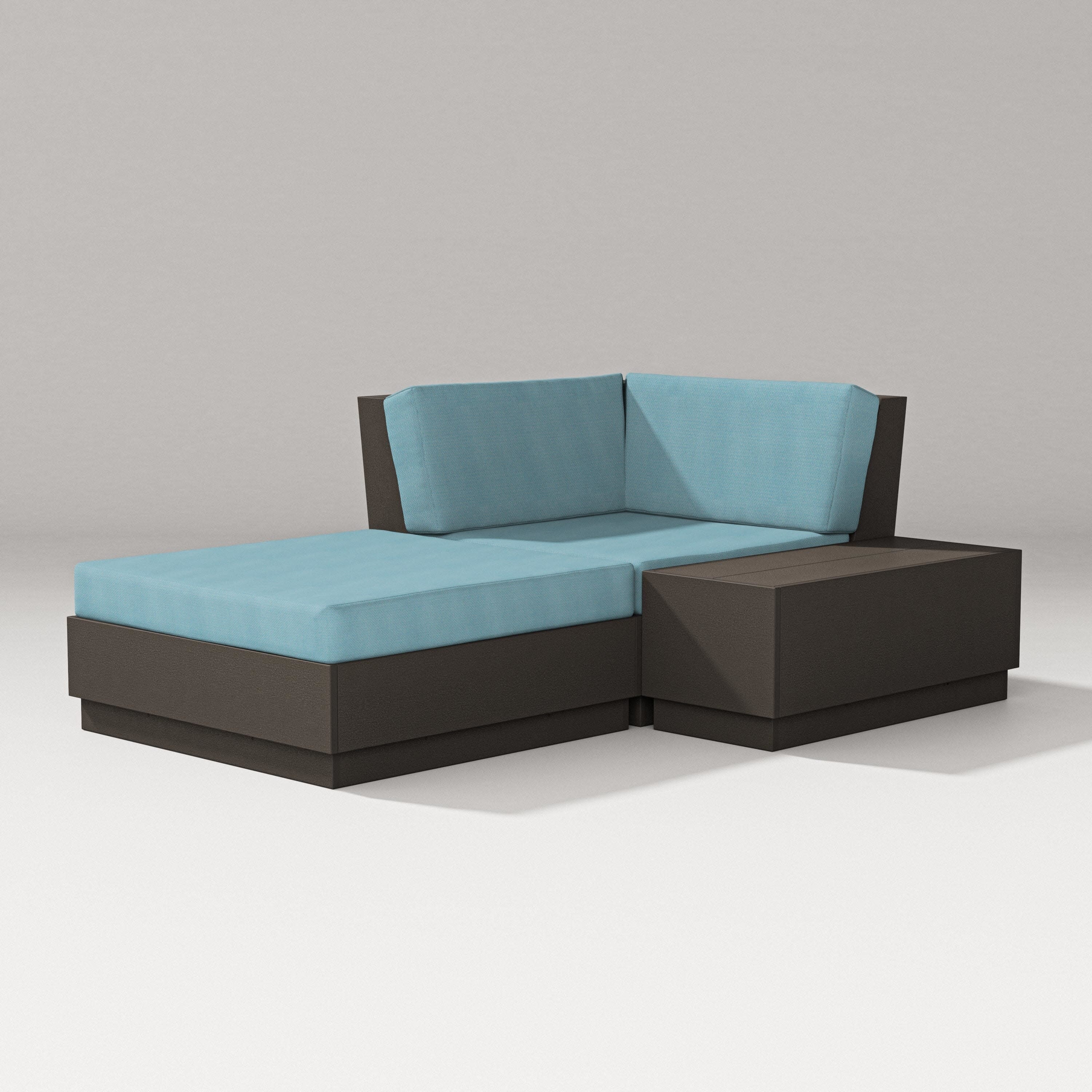 Elevate Corner Chaise in Vintage Coffee / Lattice Sky Blue