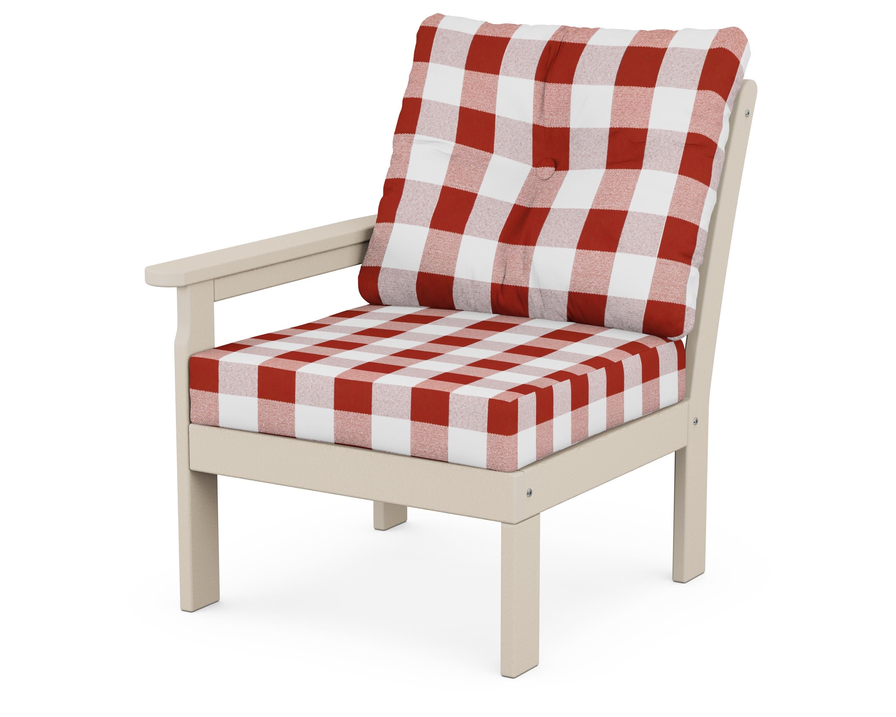 Vineyard Modular Left Arm Chair in Sand / Buffalo Plaid Crimson