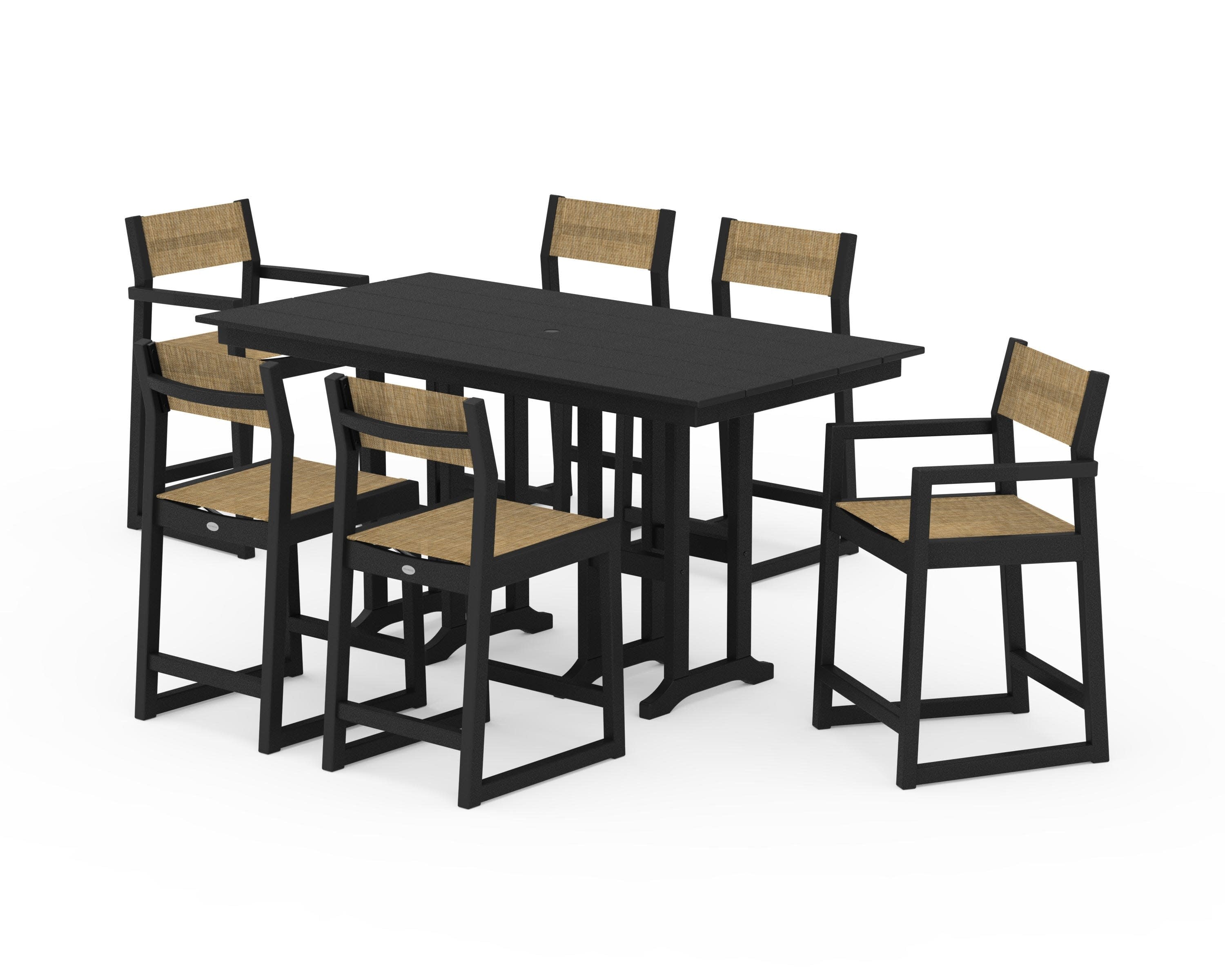 EDGE Sling 7-Piece Farmhouse Counter Set in Black / Burlap Sling