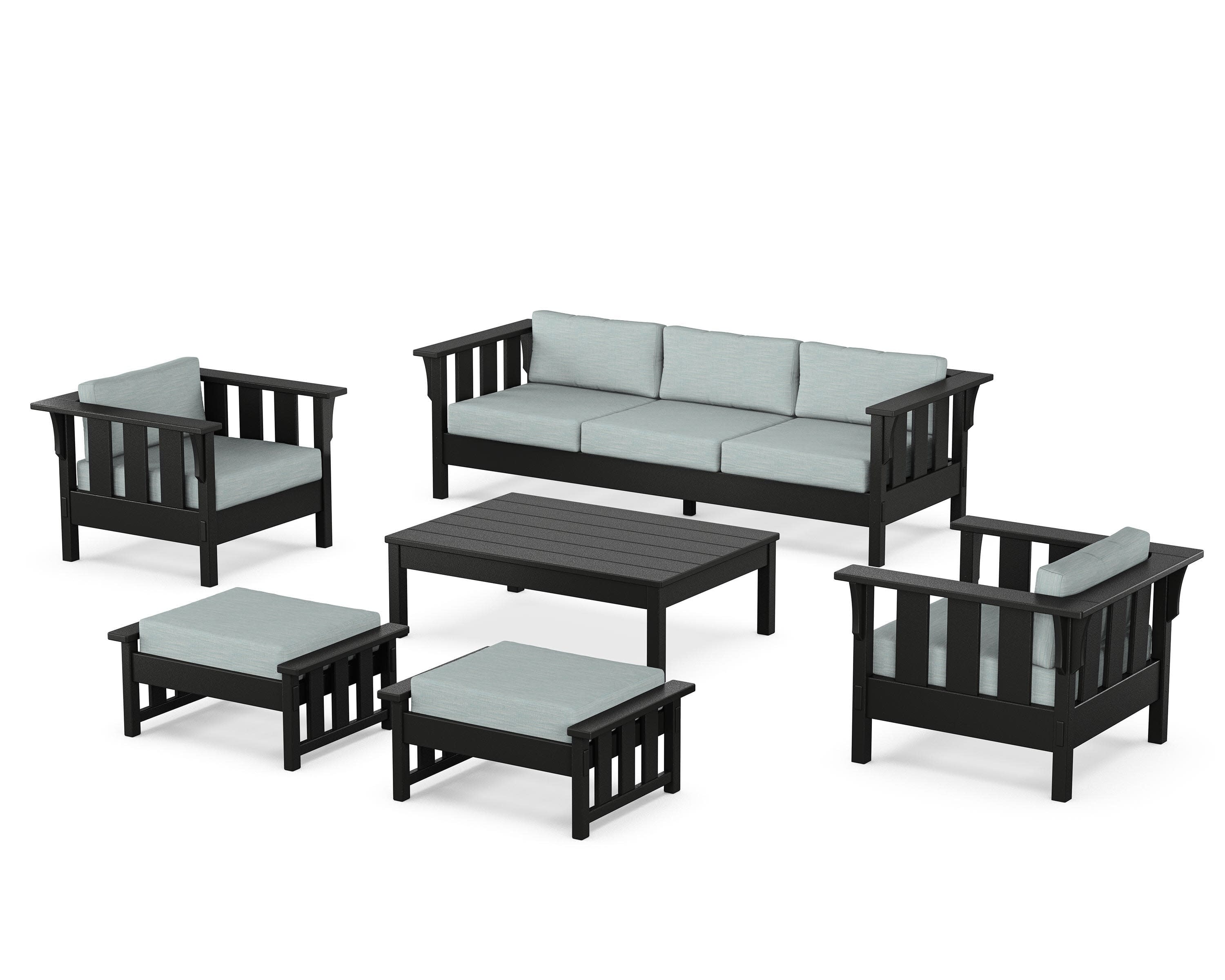 Acadia 6-Piece Lounge Sofa Set in Black / Soothe Mist
