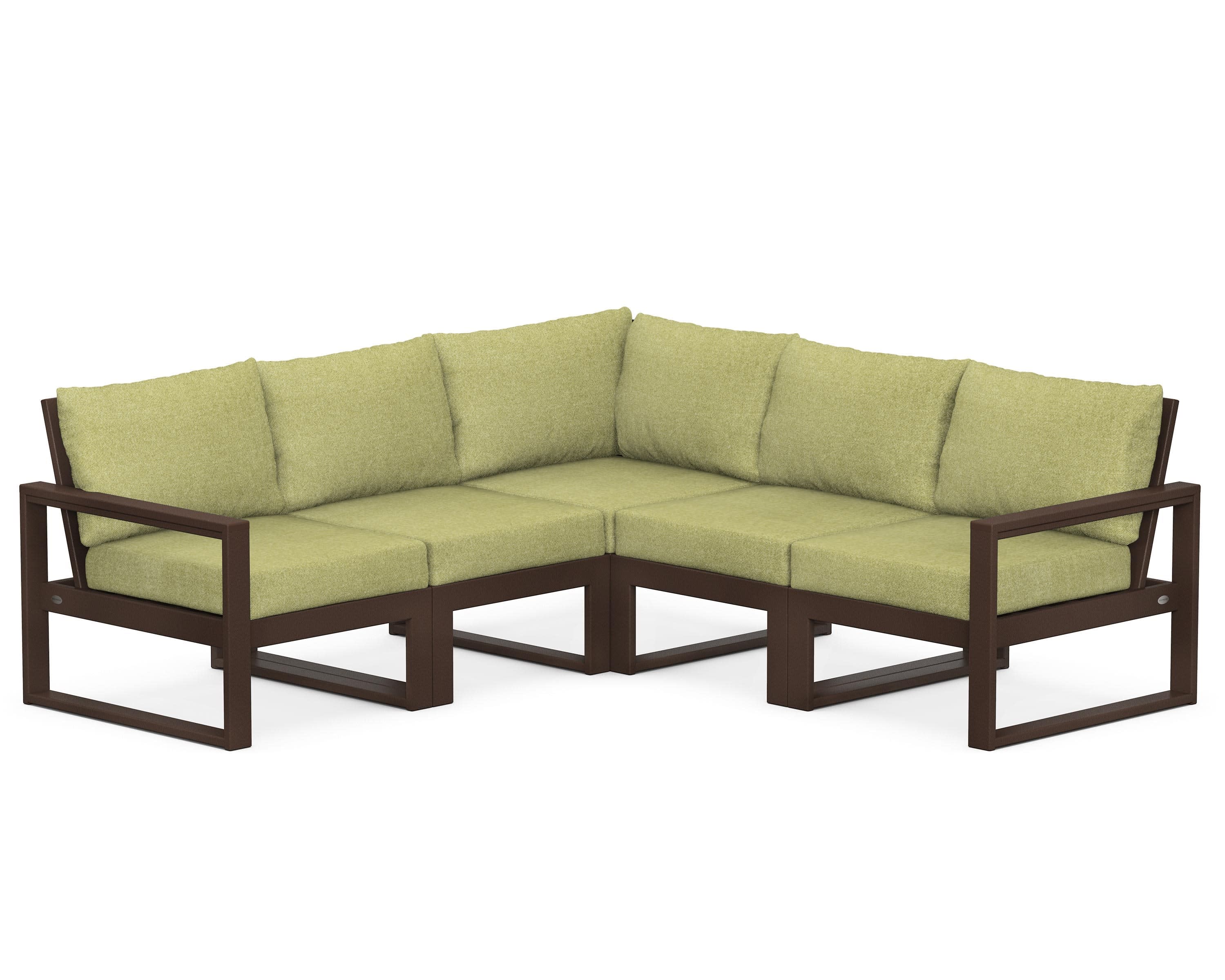 EDGE 5-Piece Modular Deep Seating Set in Mahogany / Chartreuse Boucle