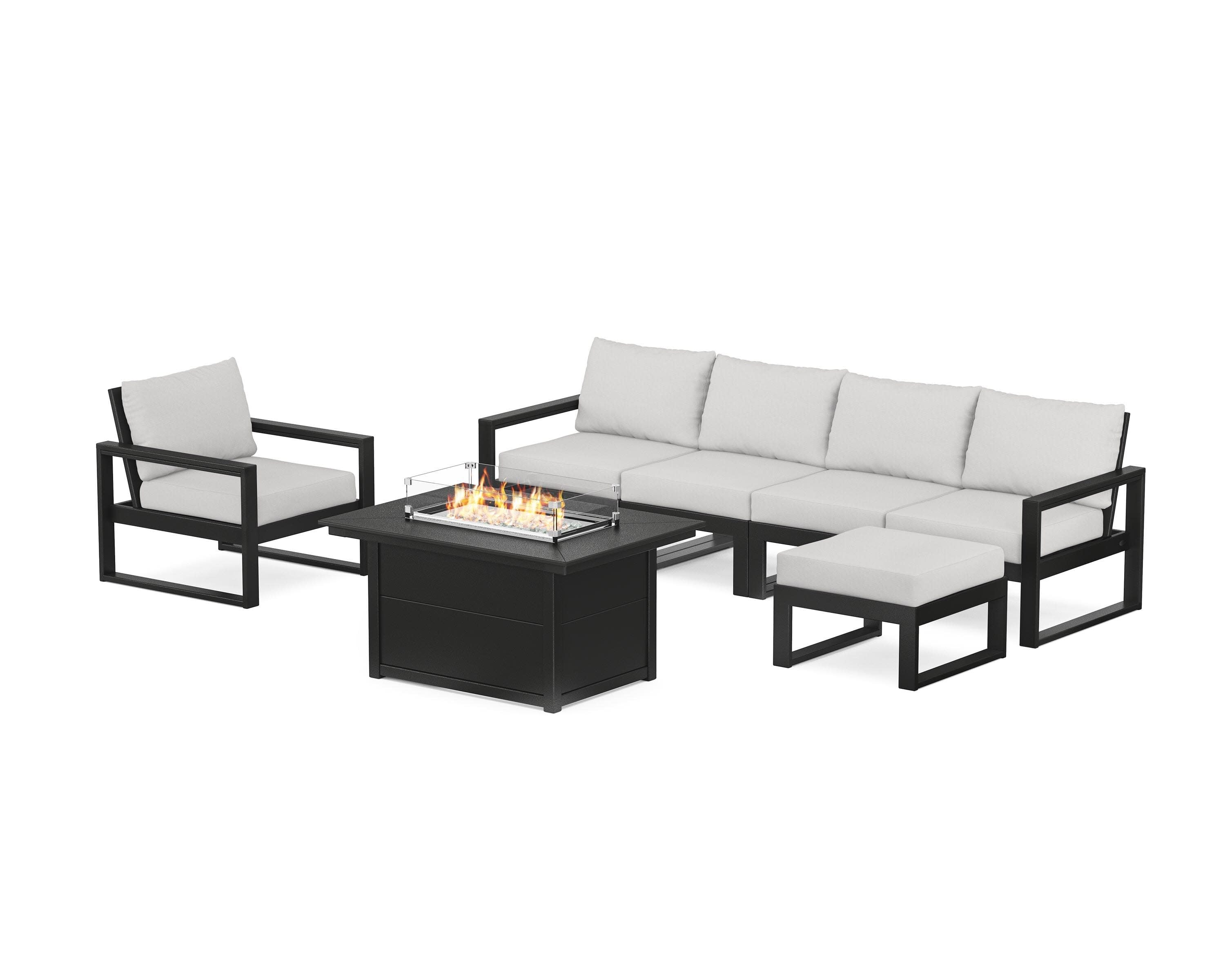 EDGE Sectional Lounge and Fire Pit Set in Black / Diamond in the Rough
