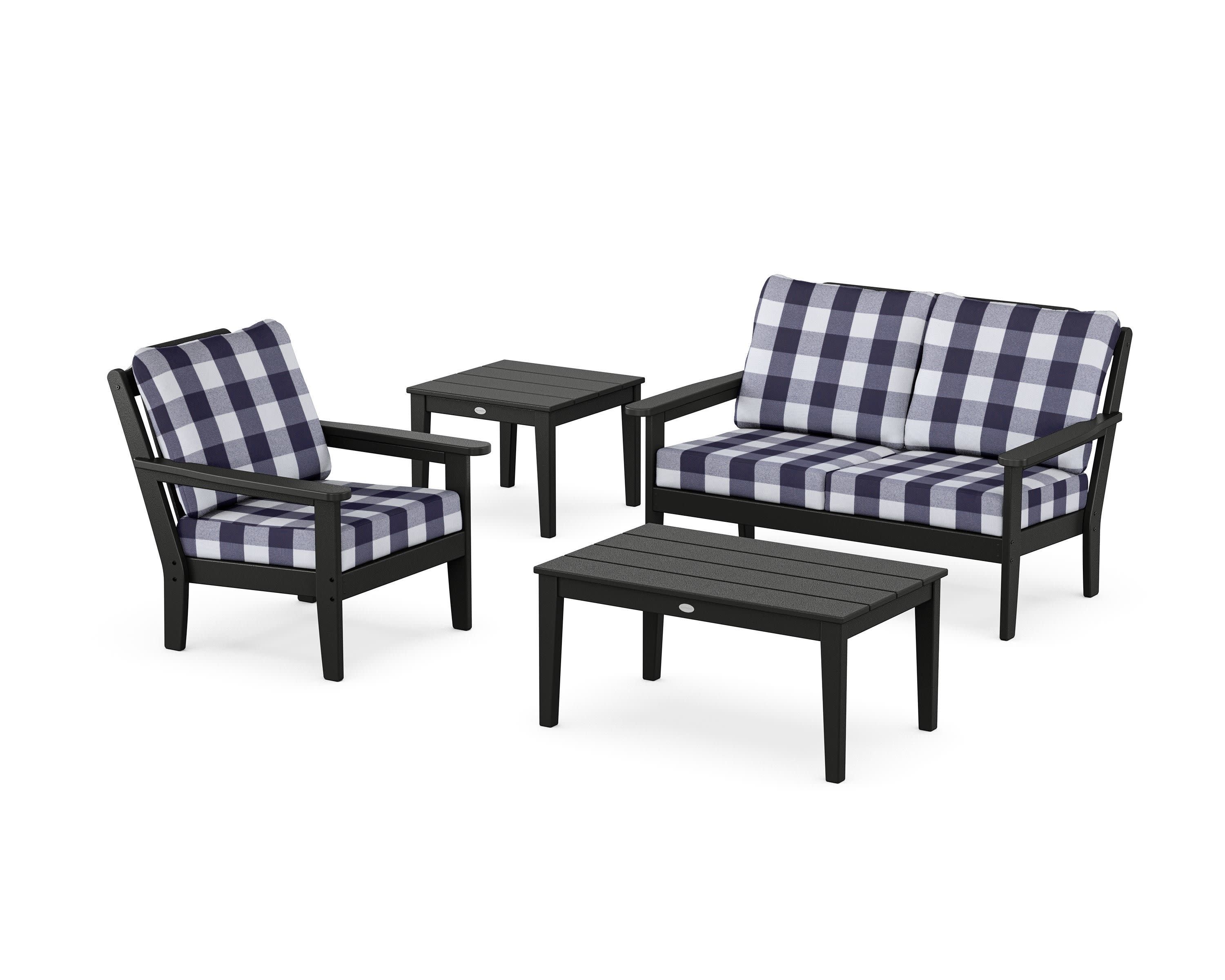 Wovendale 4-Piece Deep Seating Set in Black / Buffalo Plaid Navy