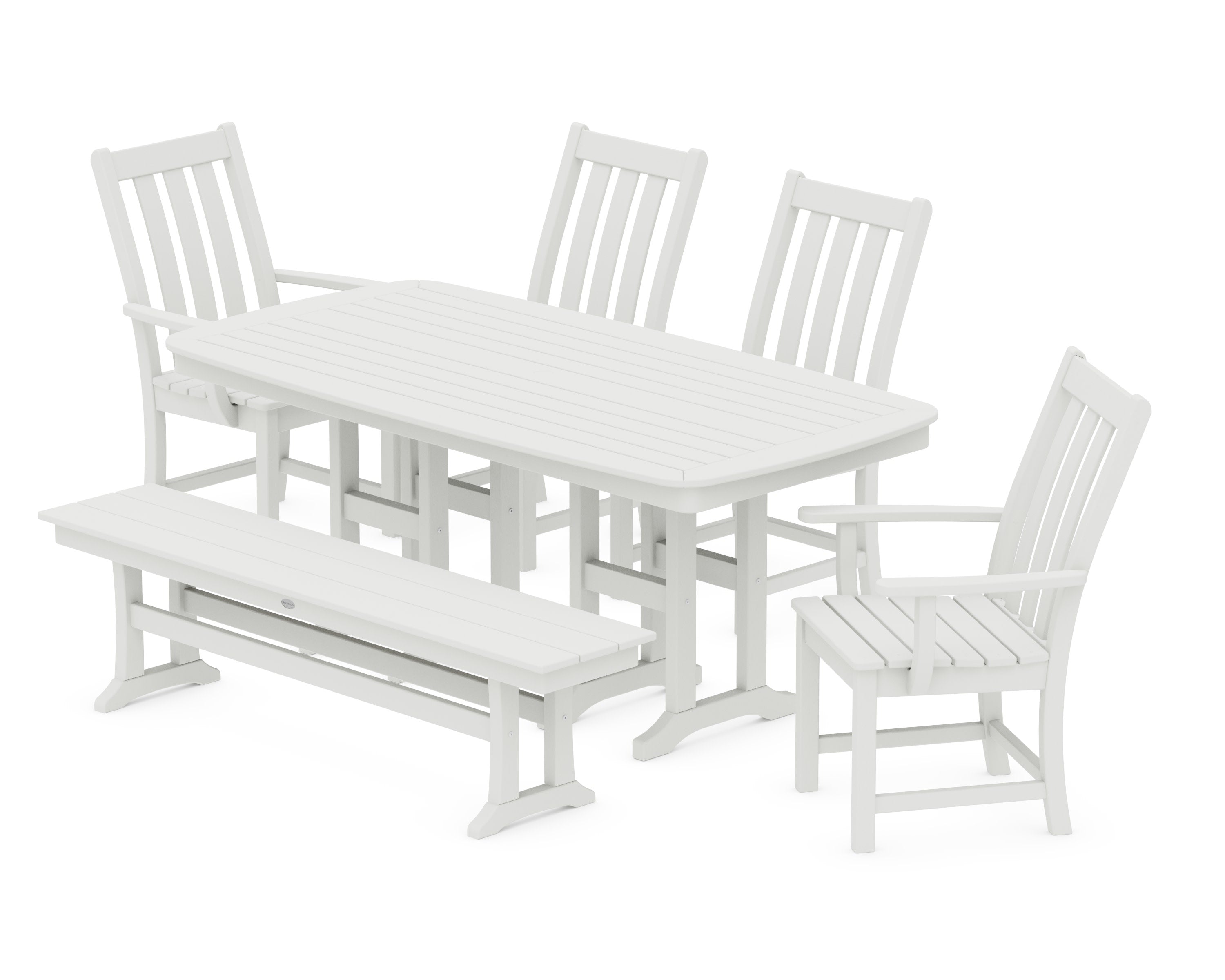 Vineyard 6-Piece Dining Set with Bench in Vintage White