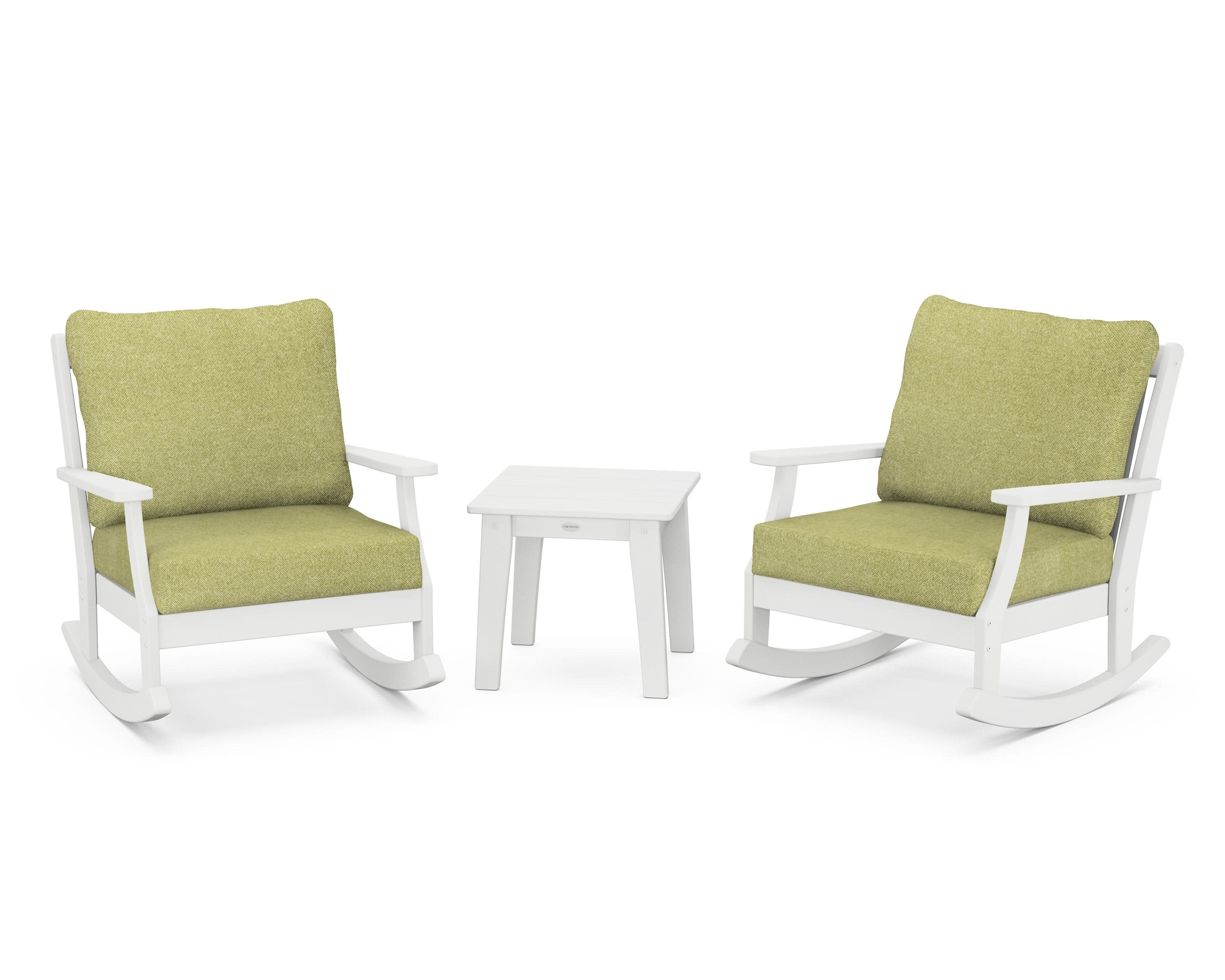 Braxton 3-Piece Deep Seating Rocker Set in White / Chartreuse Boucle