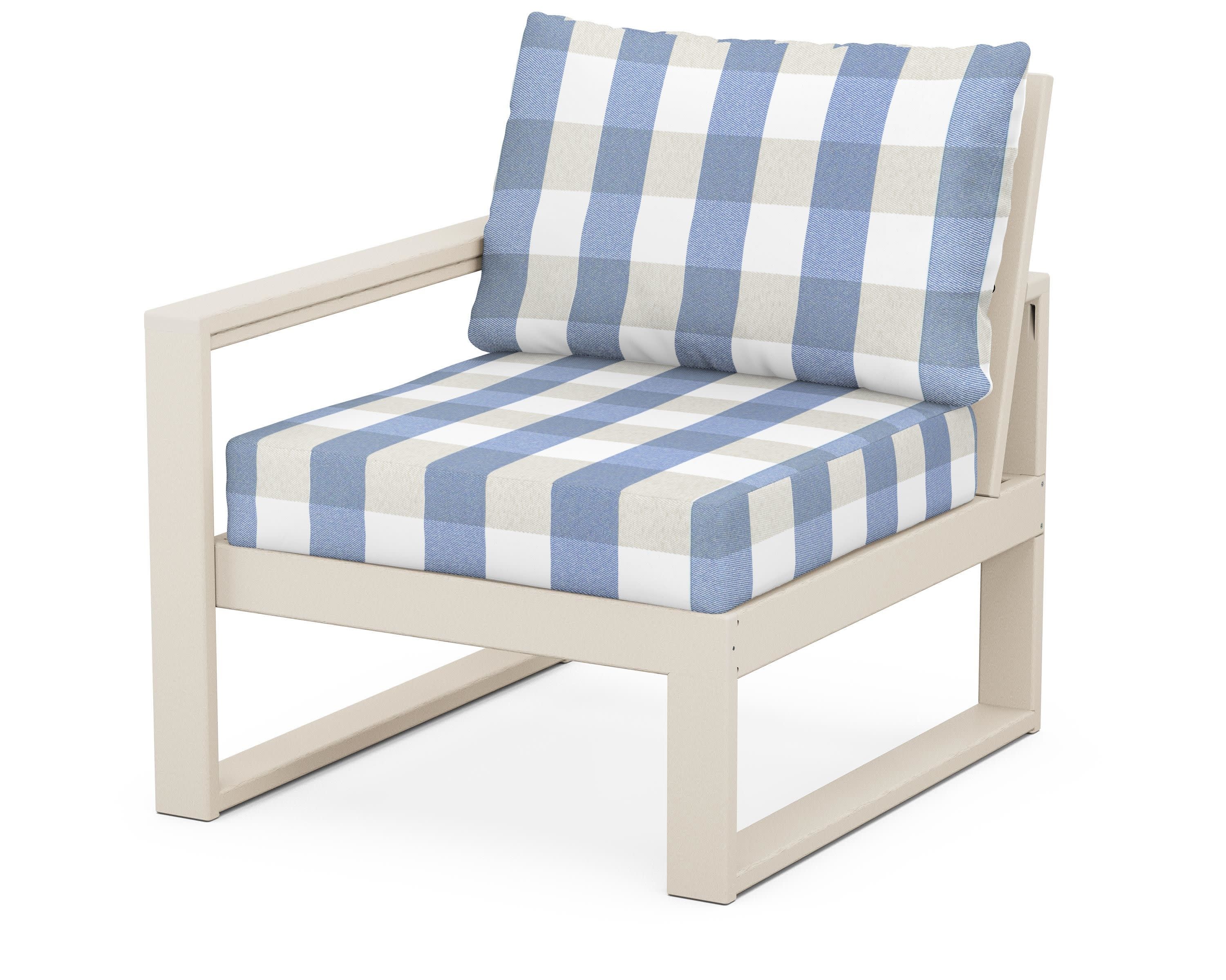 EDGE Modular Left Arm Chair in Sand / Buffalo Plaid Sky Blue