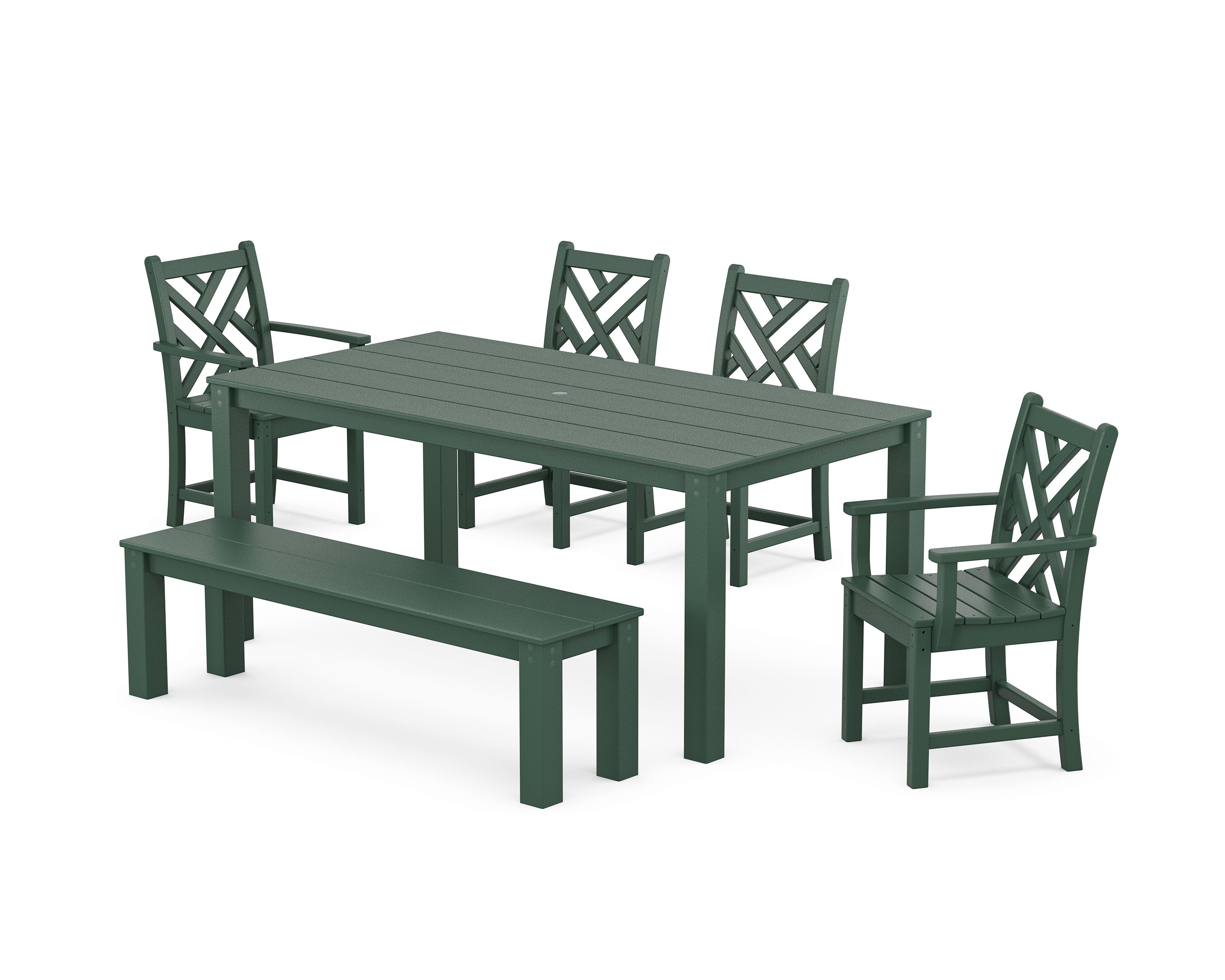 Chippendale 6-Piece Parsons Dining Set with Bench in Green