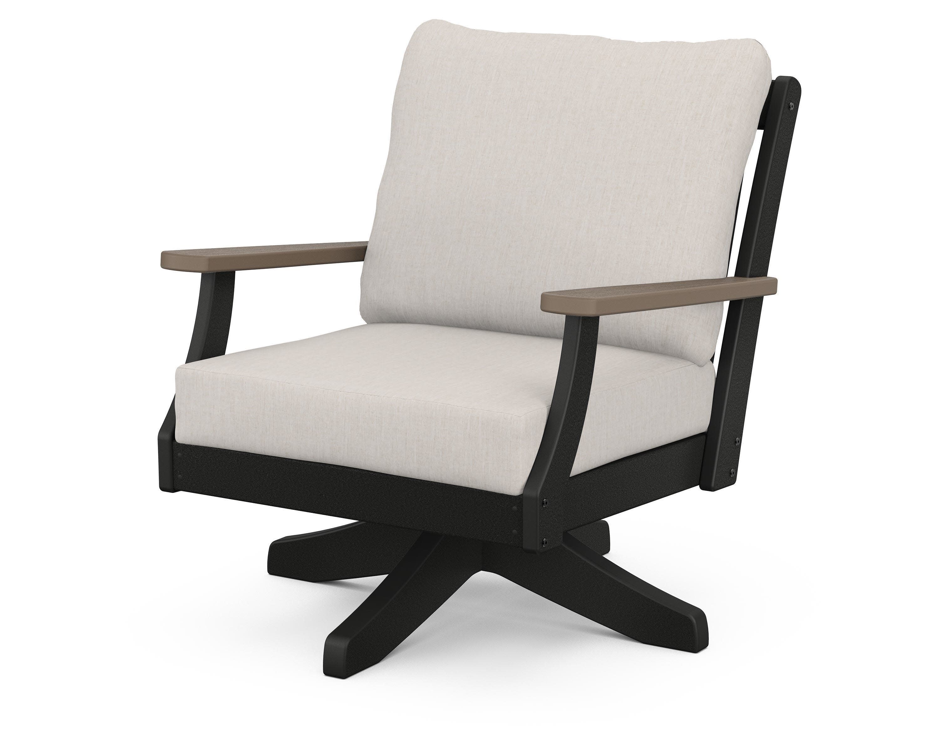 Braxton Deep Seating Swivel Chair in Black / Kona / Cast Ash