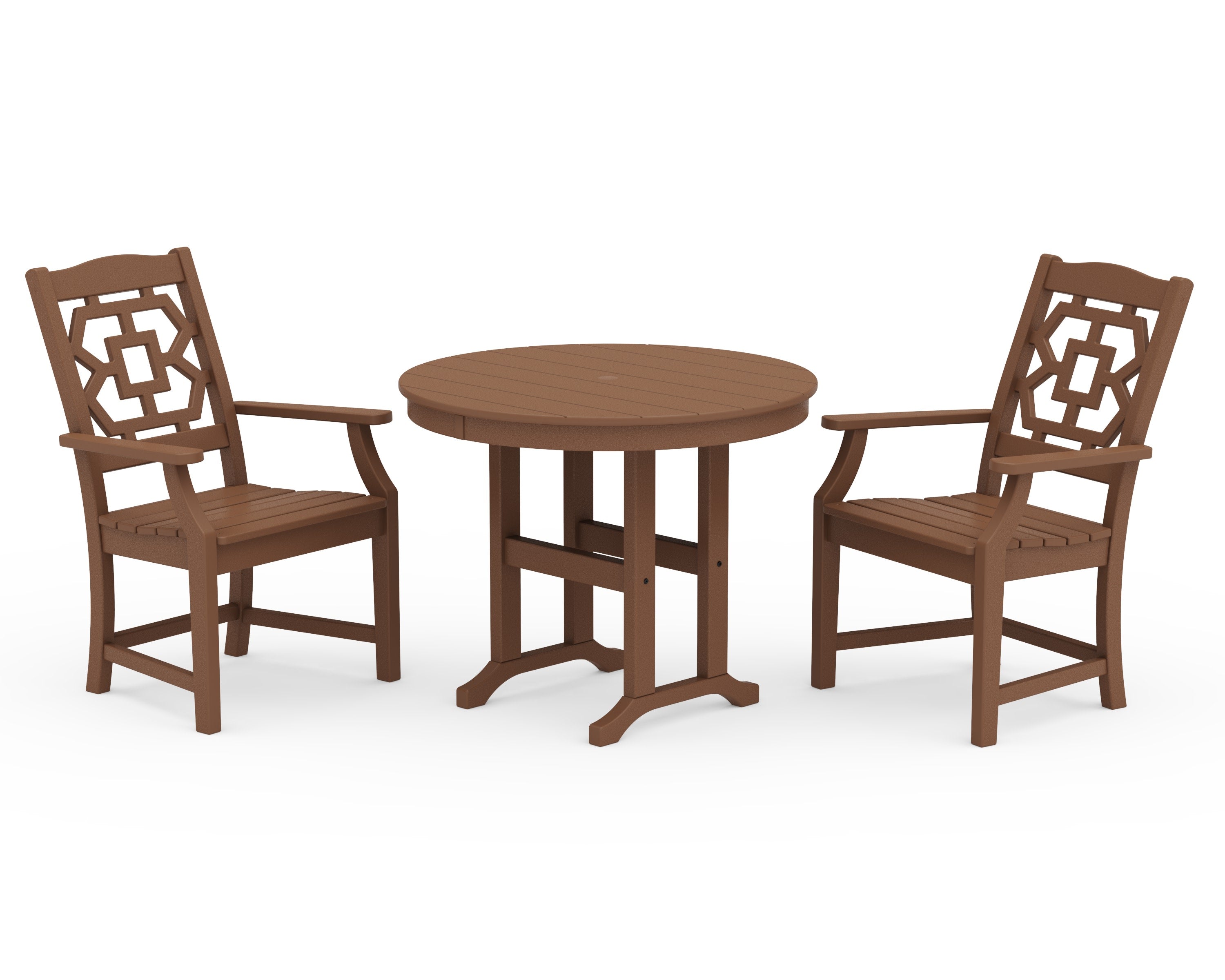 Chinoiserie 3-Piece Farmhouse Dining Set in Teak