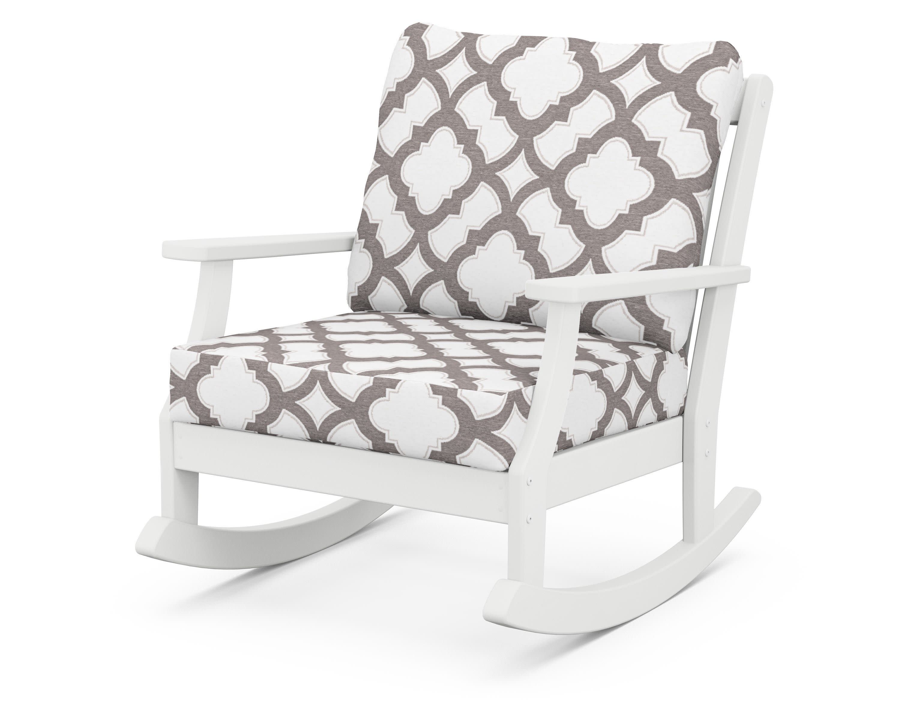 Braxton Deep Seating Rocking Chair in White / Trellis Grey Mist
