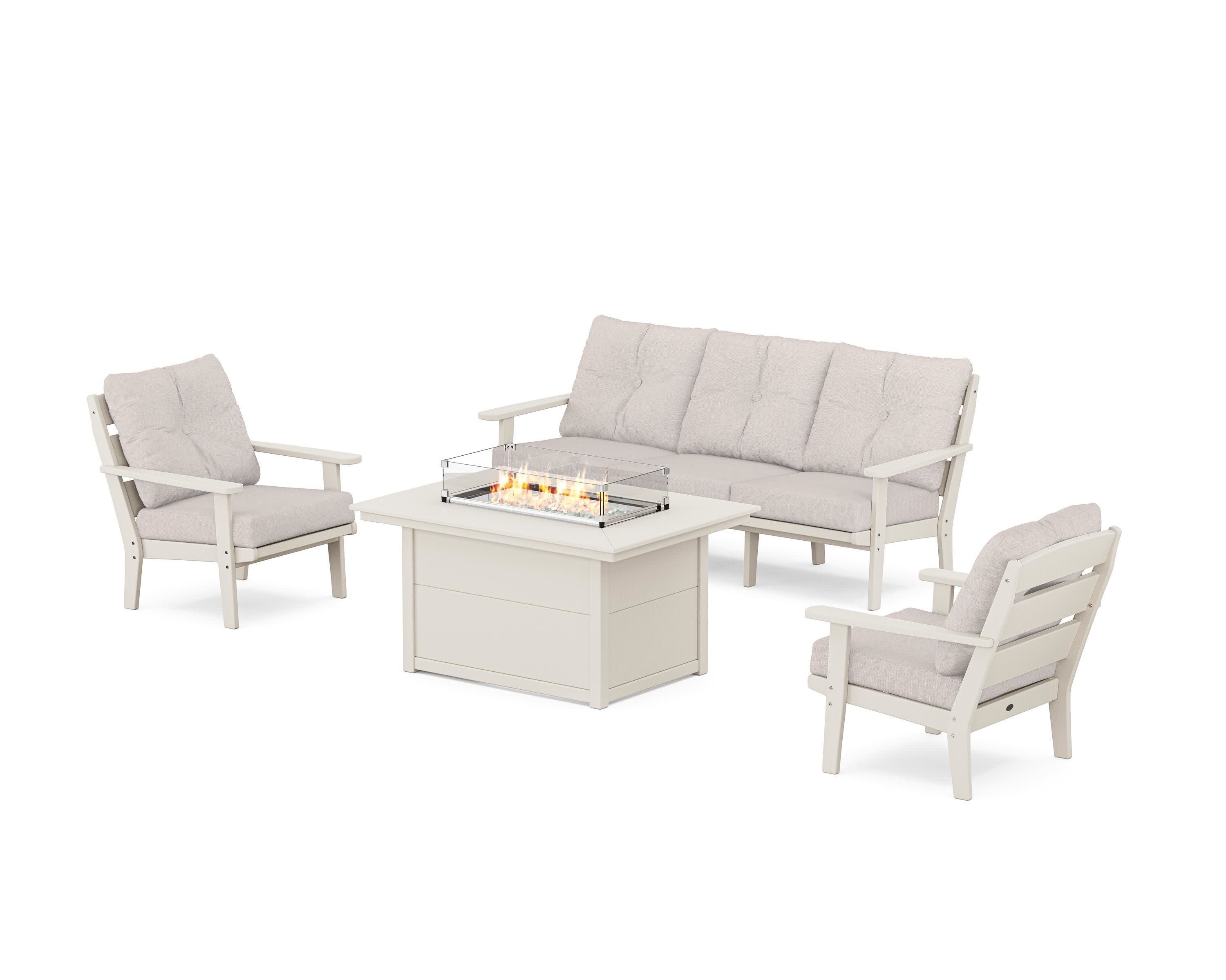 Lakeside Deep Seating Fire Pit Table Set in Sand / Dune Burlap