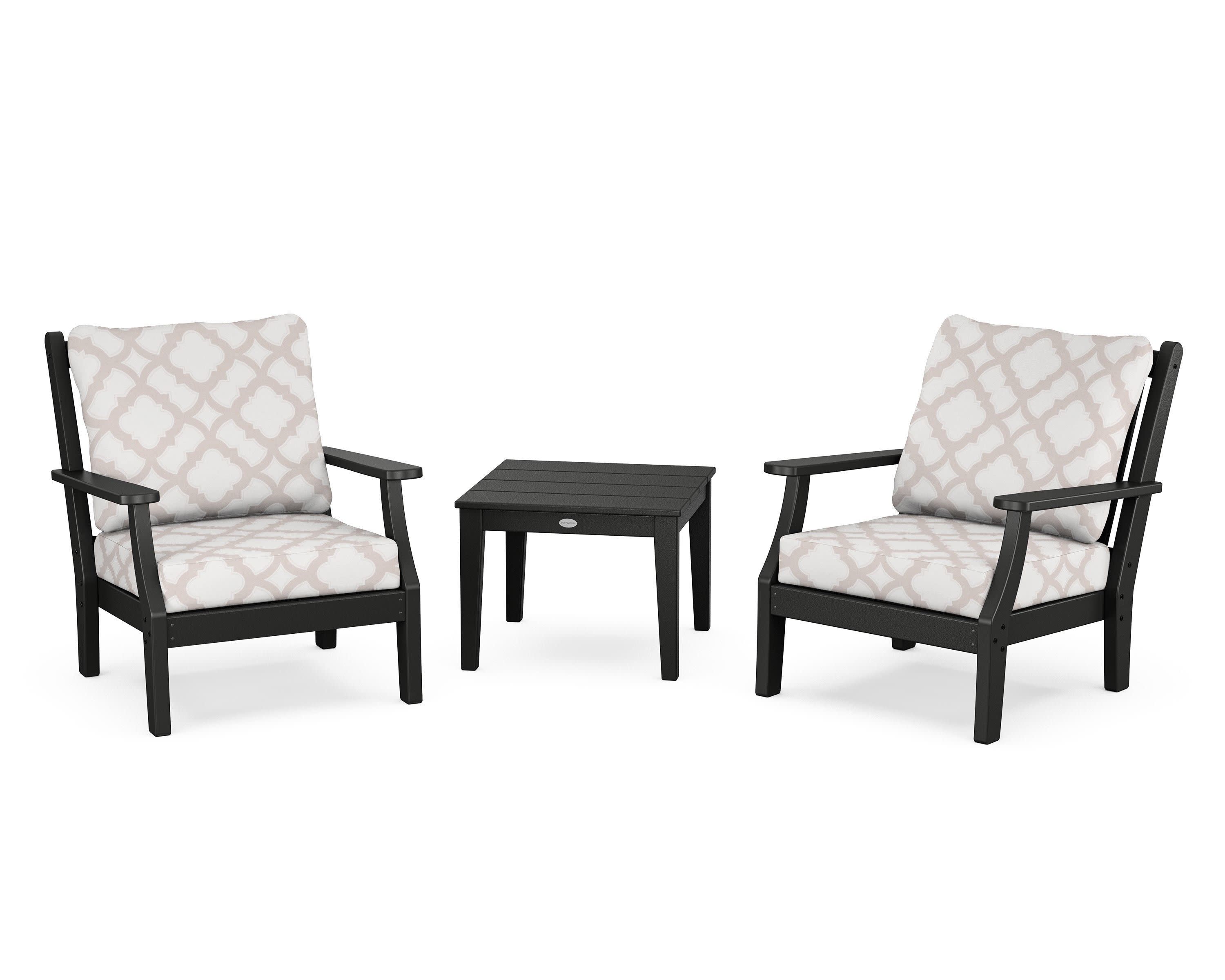 Wovendale 3-Piece Deep Seating Set in Black / Trellis Dune Burlap