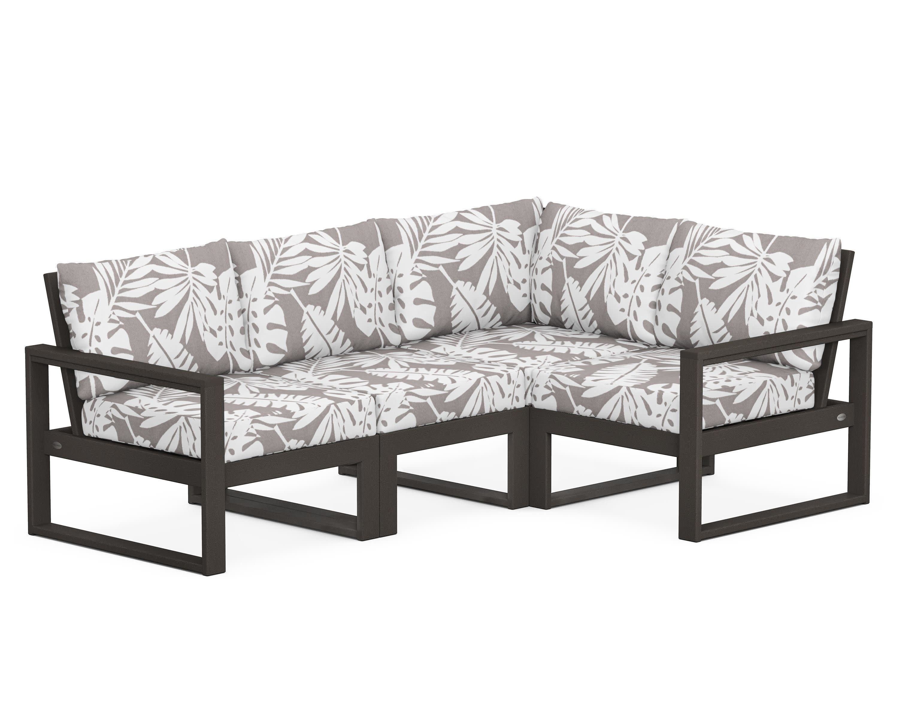 EDGE 4-Piece Modular Deep Seating Set in Vintage Coffee / Leaf Grey Mist