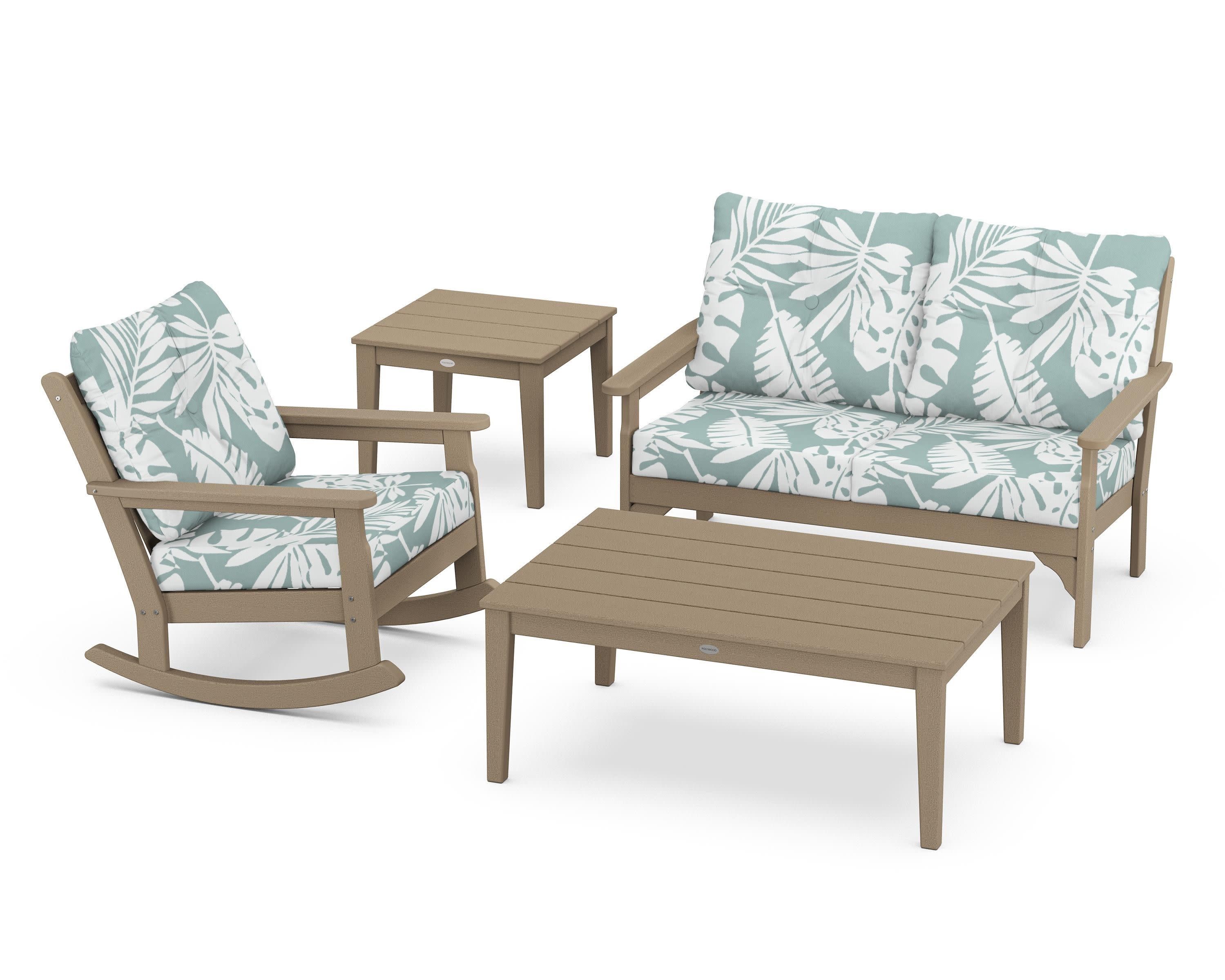 Vineyard 4-Piece Deep Seating Rocker Set in Vintage Sahara / Leaf Glacier Spa