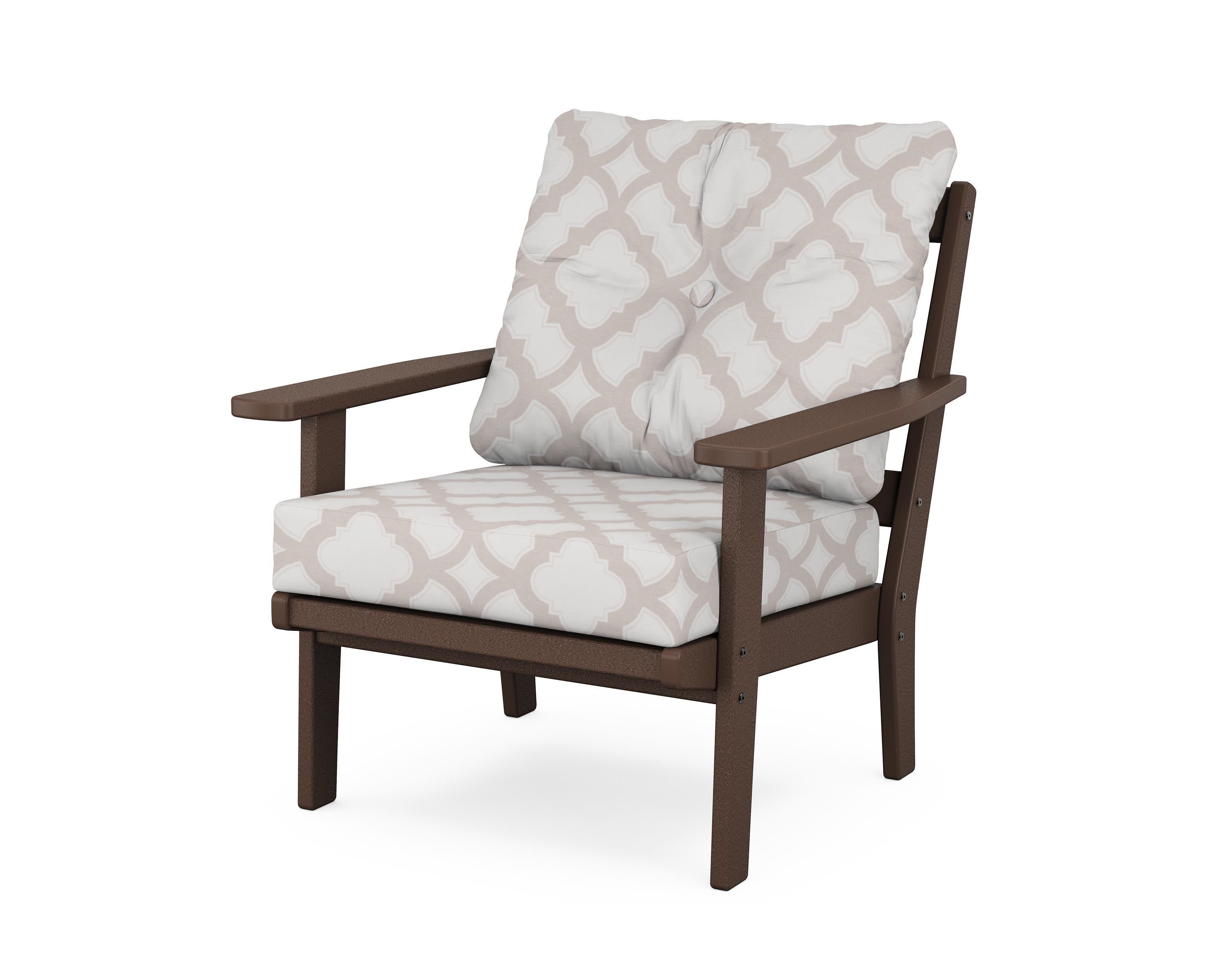 Oxford Deep Seating Chair in Mahogany / Trellis Dune Burlap