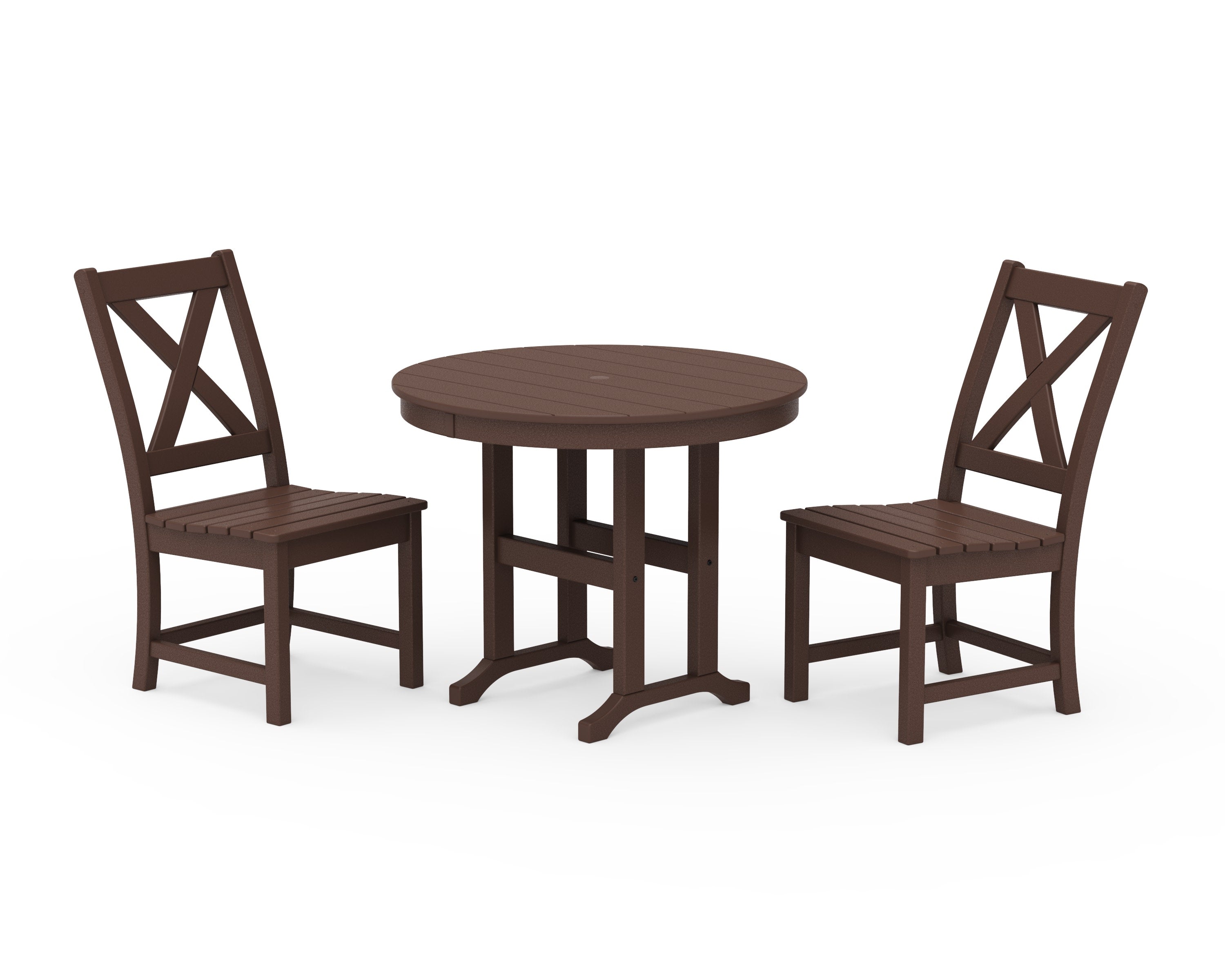 Braxton Side Chair 3-Piece Round Dining Set in Mahogany