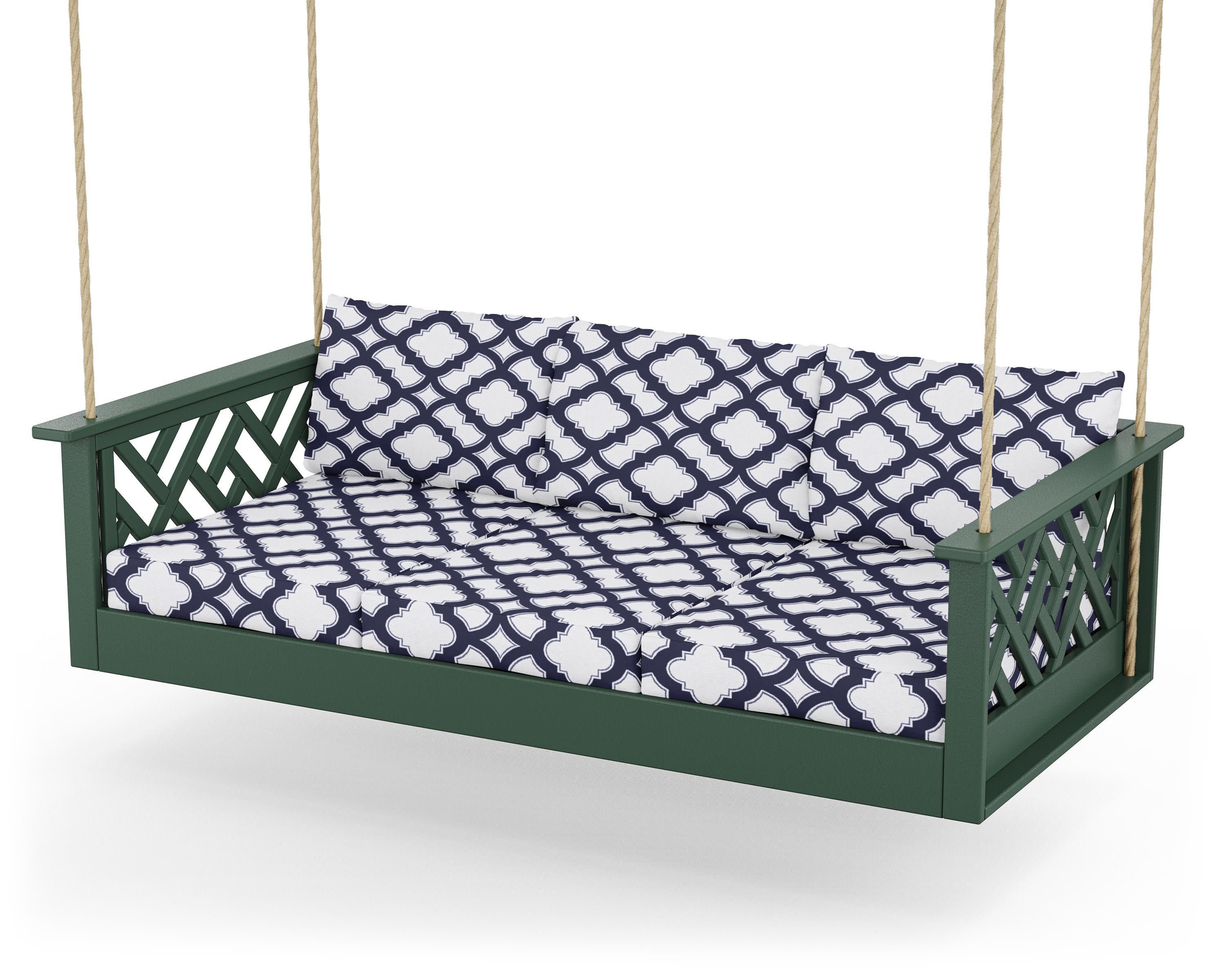 Chippendale Daybed Swing in Green / Trellis Navy