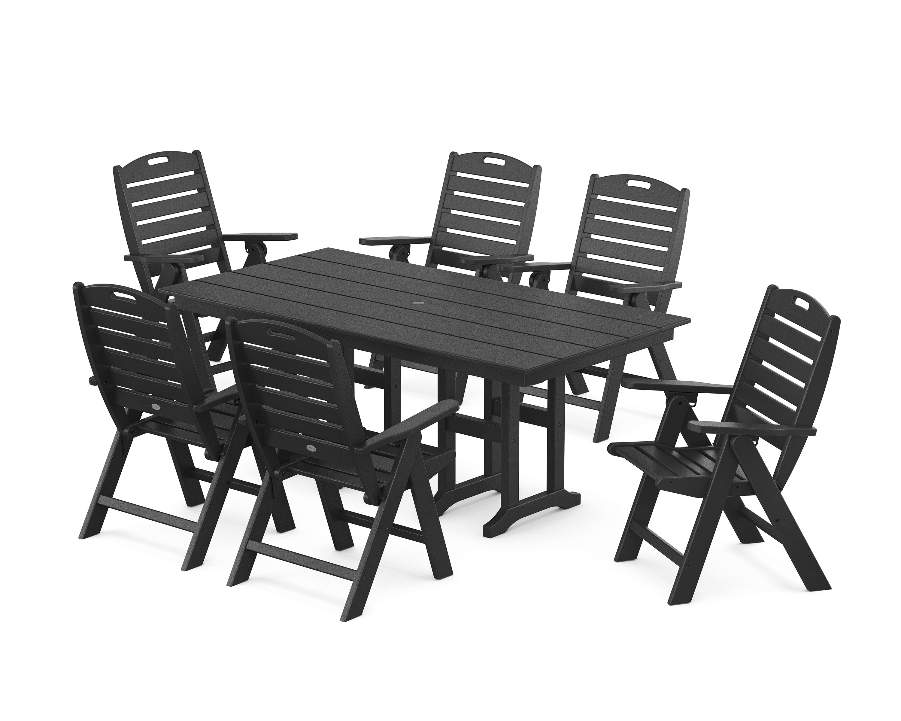 Nautical Highback 7-Piece Farmhouse Dining Set in Black