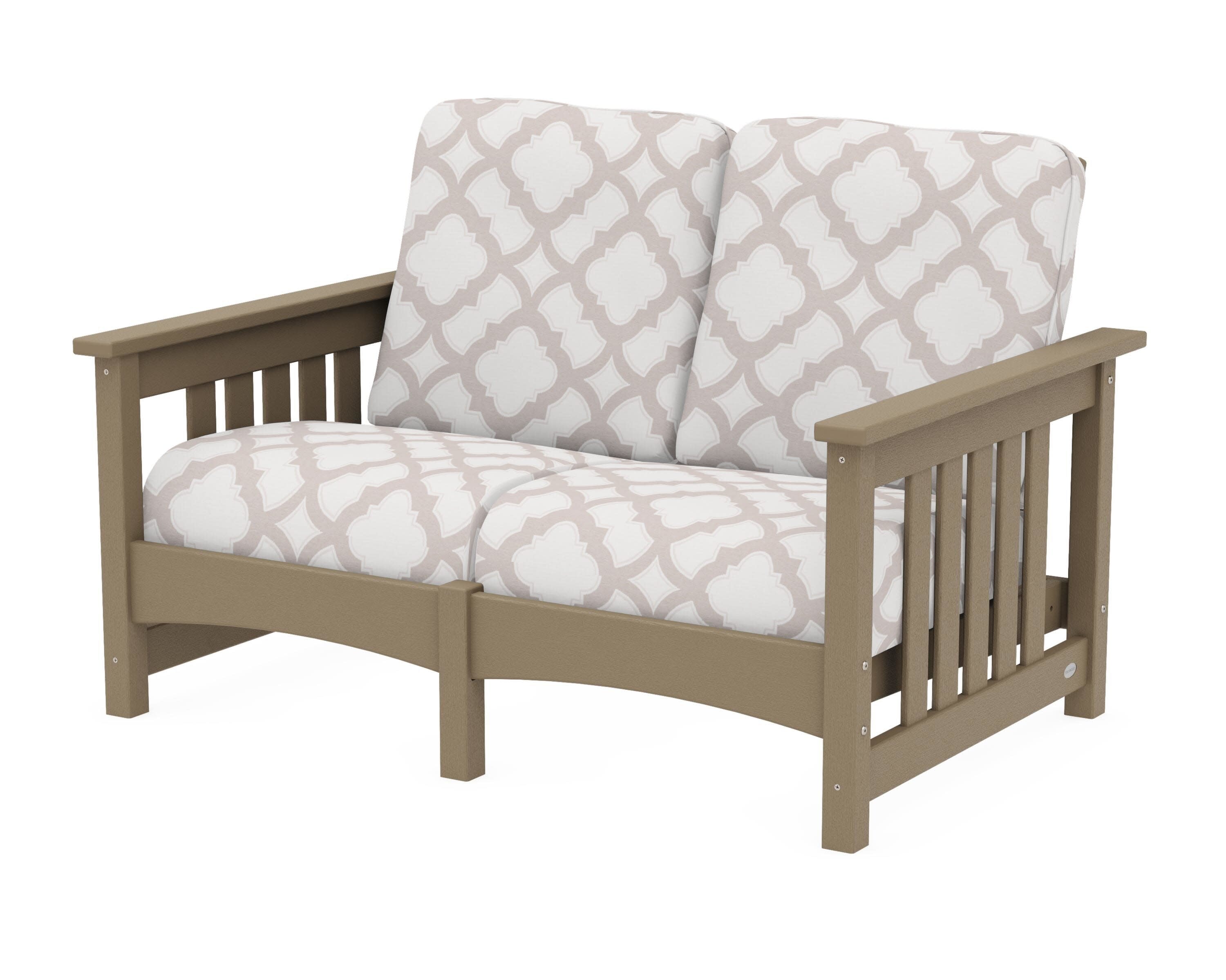 Club Mission Loveseat in Vintage Sahara / Trellis Dune Burlap