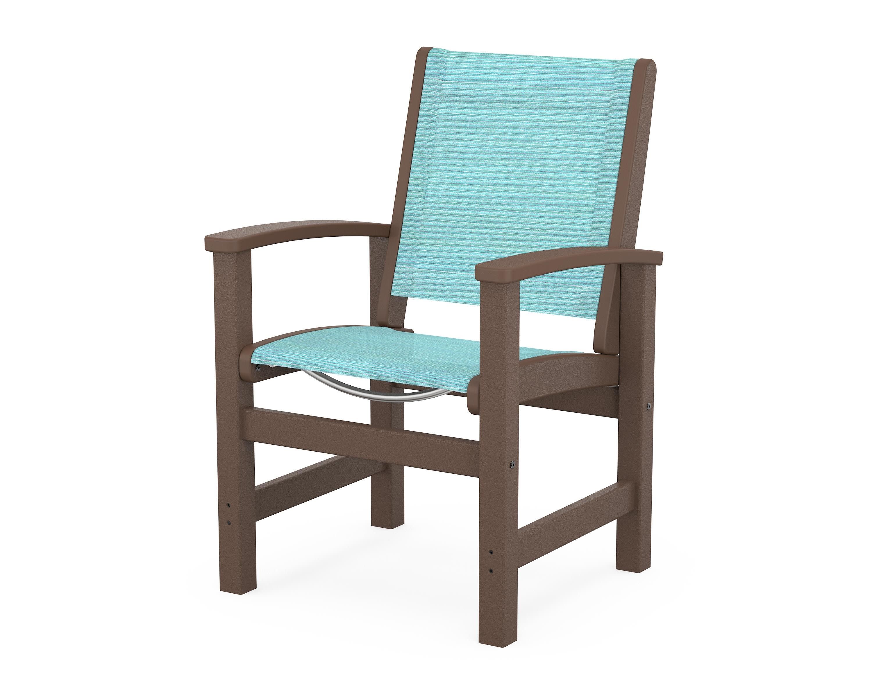 Coastal Dining Chair in Mahogany / Dupioni Aquamarine Sling