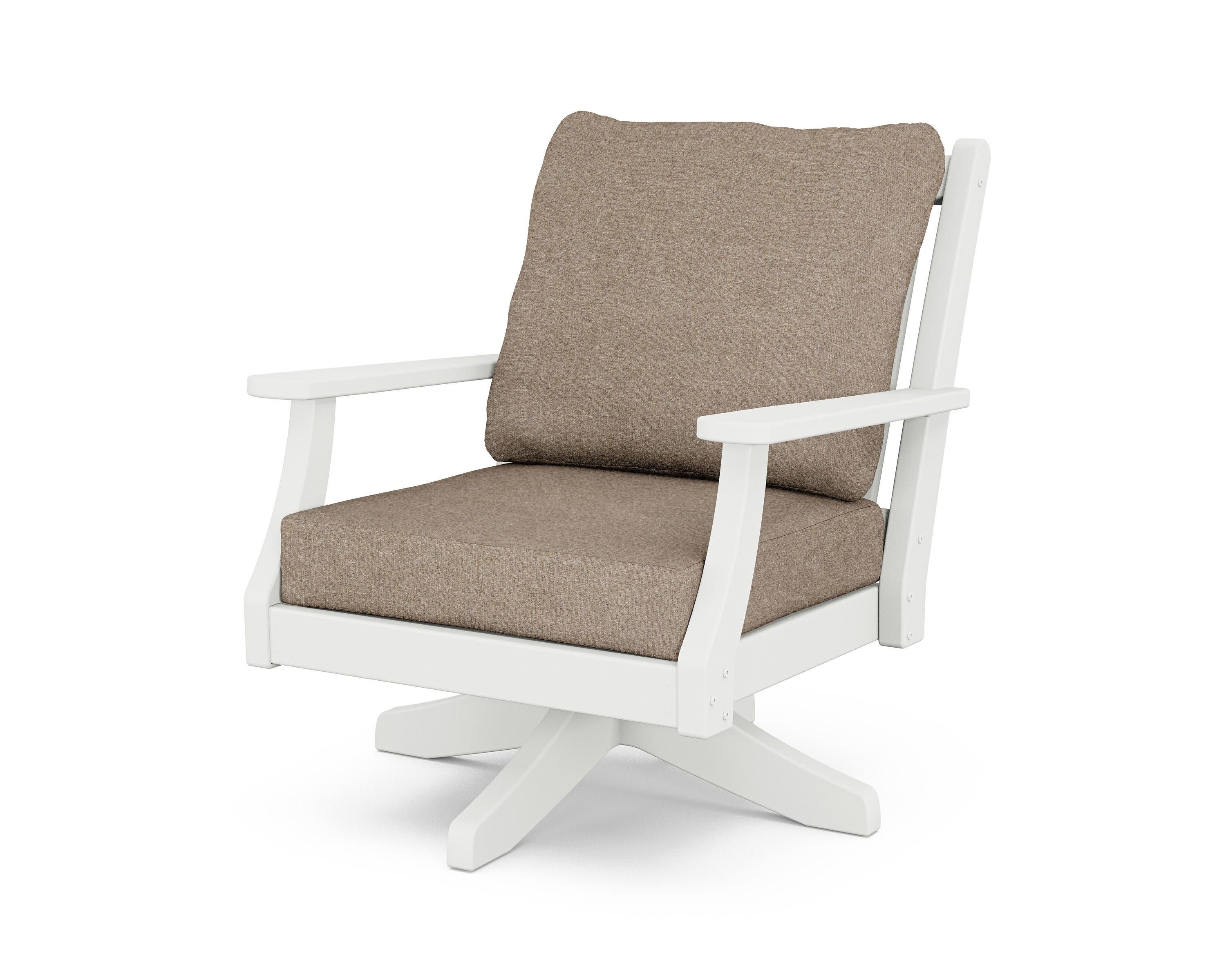 Wovendale Deep Seating Swivel Chair in White / Spiced Burlap