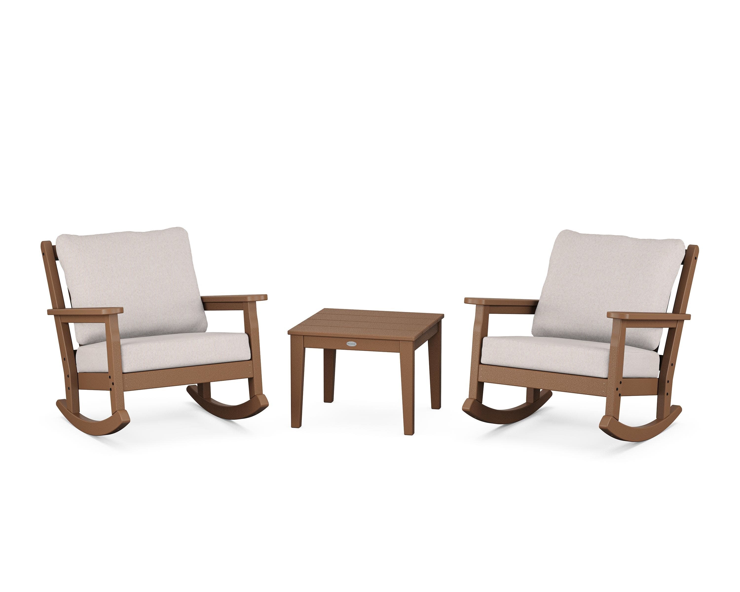 Chippendale 3-Piece Deep Seating Rocker Set in Teak / Dune Burlap