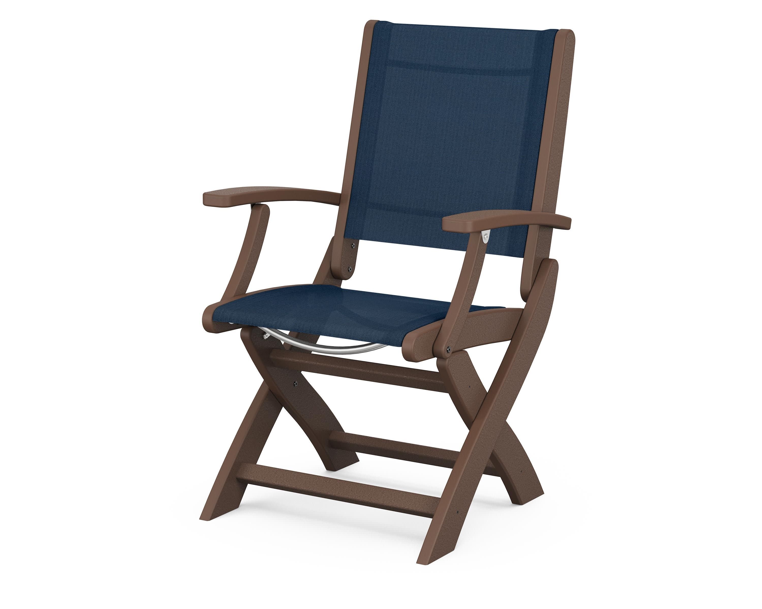 Coastal Folding Chair in Mahogany / Navy Blue Sling